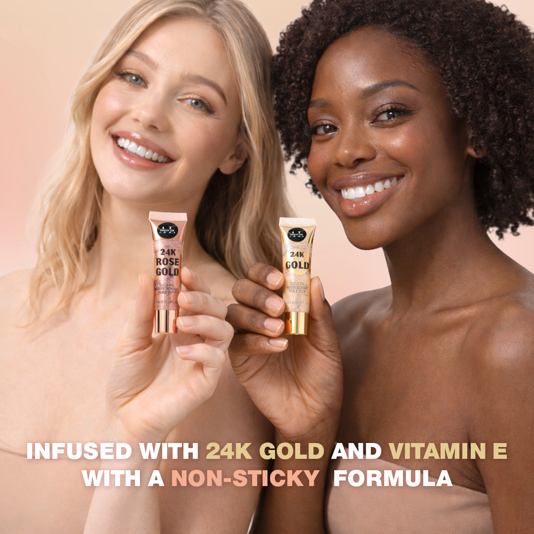 24K Gold Lip Oil 6-Pack (3 Gold + 3 Rose Gold) – Hydrating Gold Flake Lip Gloss with Vitamin E & Squalane