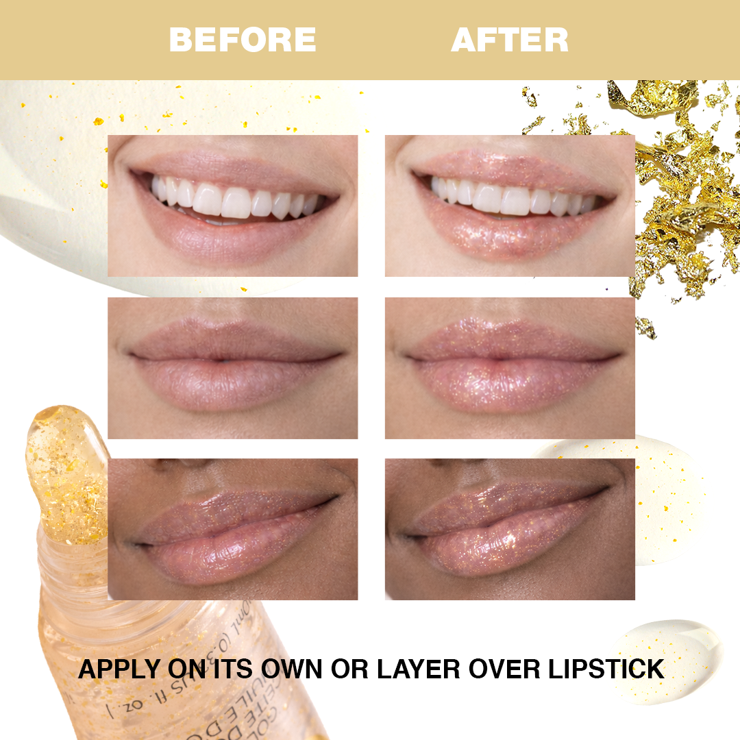 24K Gold Lip Oil 6-Pack (3 Gold + 3 Rose Gold) – Hydrating Gold Flake Lip Gloss with Vitamin E & Squalane