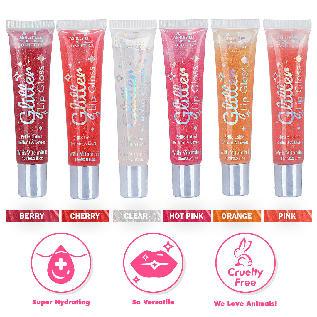 Glitter Lip Gloss - 6 Pack Hydrating, Glossy, Clear, Plumping, Oil Lip Gloss