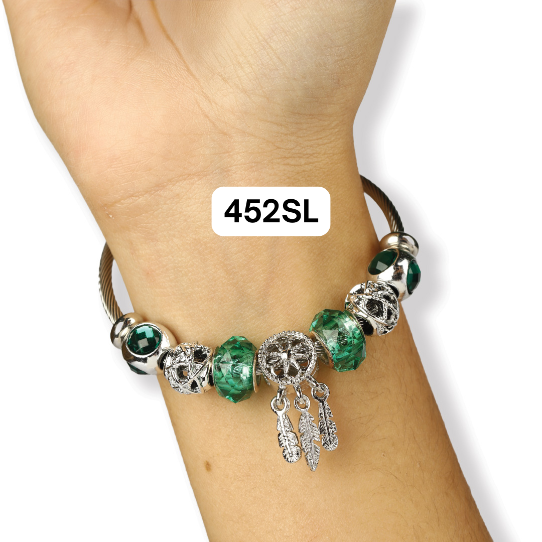 Stainless Steel Charm Bracelet for Women, No Clasp, Cuff Cable Bangle with Dangle Charms Beads
