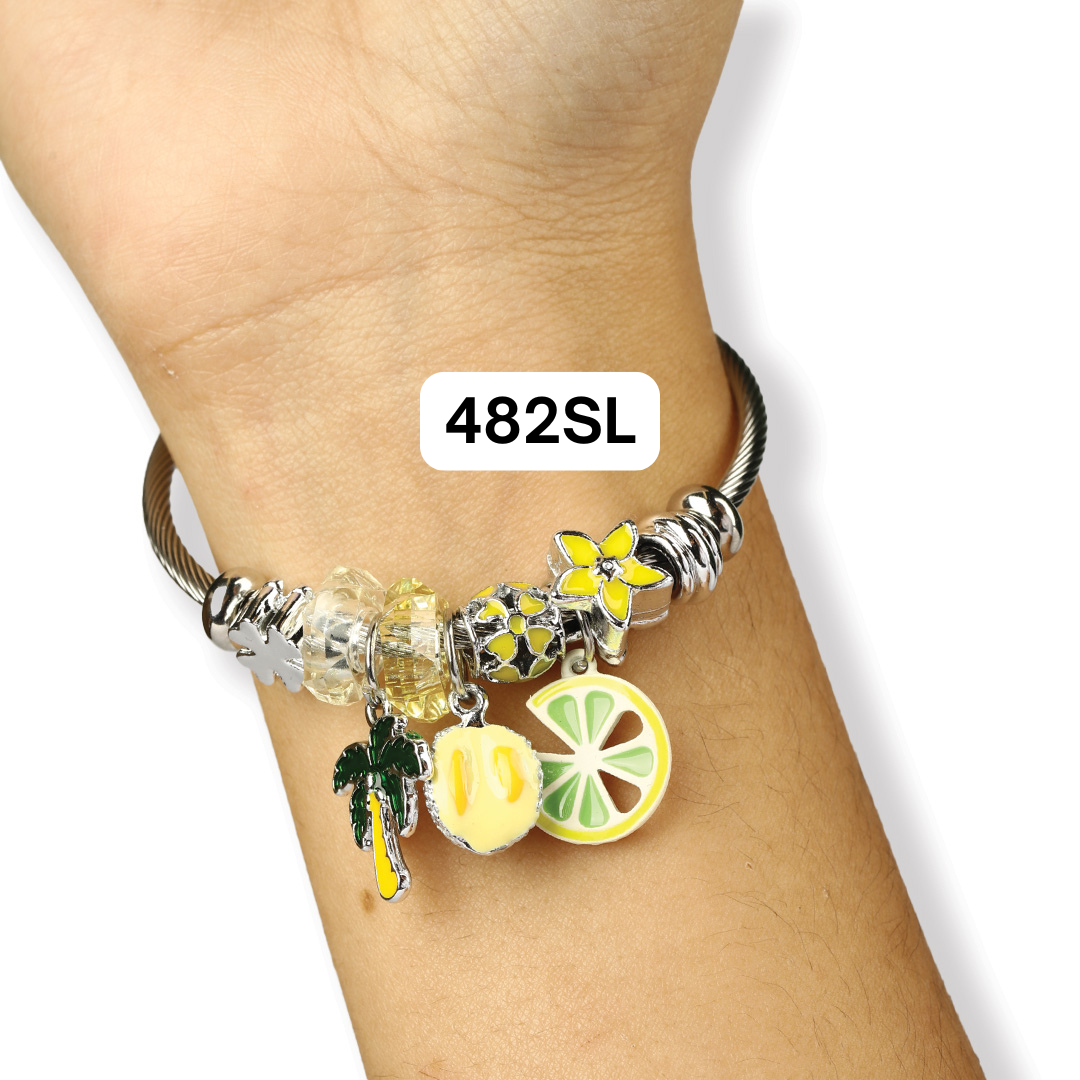 Stainless Steel Charm Bracelet for Women, No Clasp, Cuff Cable Bangle with Dangle Charms Beads