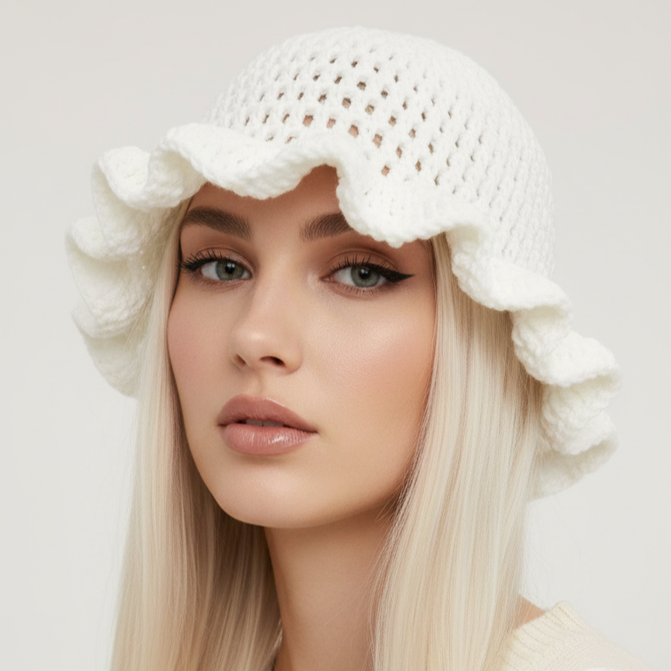 Women's Crochet Bucket Hat – Knitted Boho Fisherman Hat, Foldable Fashion Bucket Cap for Travel, Festivals & Everyday Wear