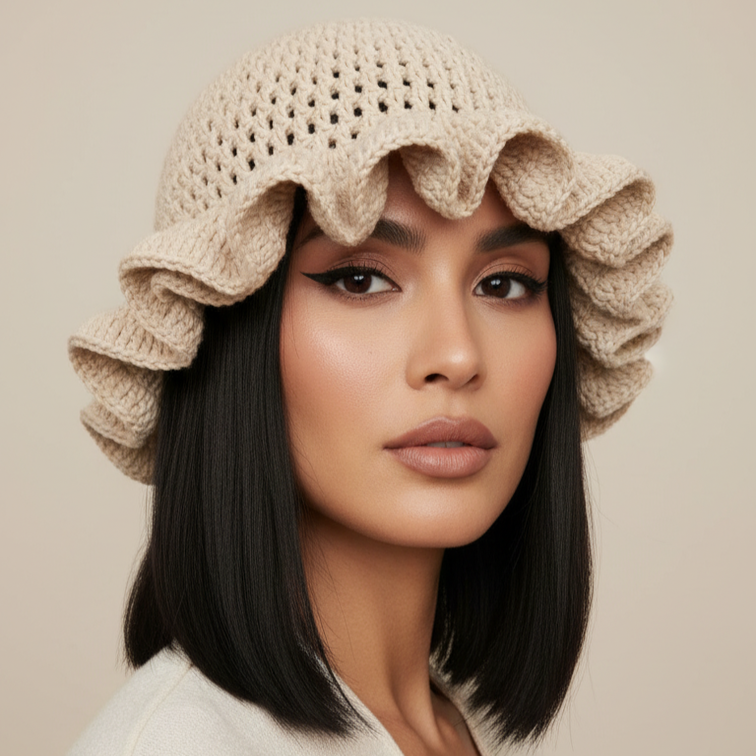 Women's Crochet Bucket Hat – Knitted Boho Fisherman Hat, Foldable Fashion Bucket Cap for Travel, Festivals & Everyday Wear
