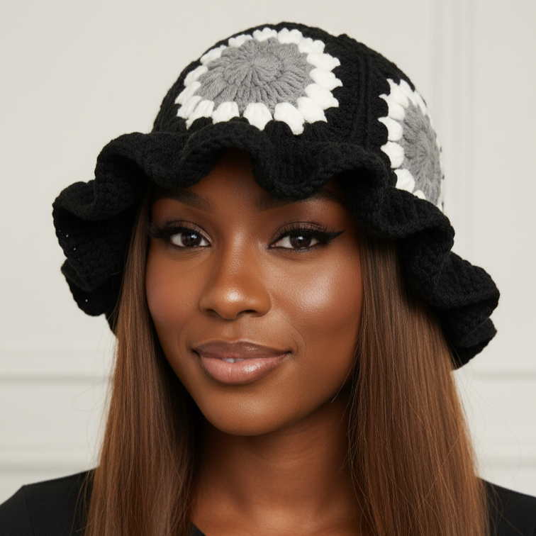 Women's Crochet Bucket Hat – Knitted Boho Fisherman Hat, Foldable Fashion Bucket Cap for Travel, Festivals & Everyday Wear