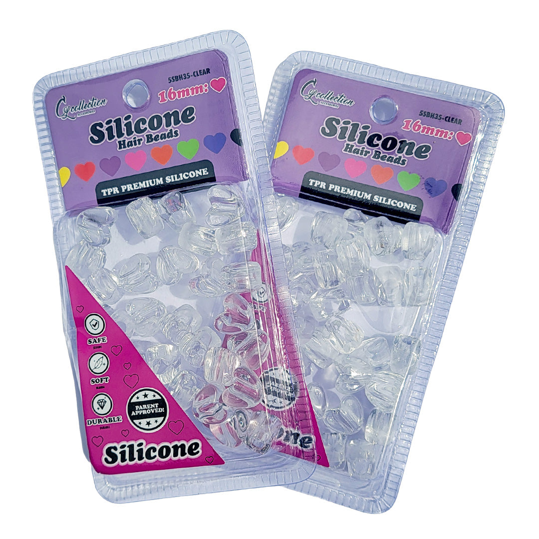 2 Pack Heart Shaped Silicone Hair Beads – 70 PCS 16mm, Premium Soft Rubber, Noiseless, Painless, Light for Women Girls Stylish Braiding