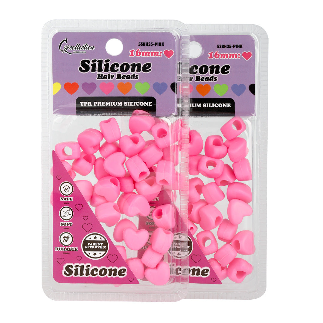 2 Pack Heart Shaped Silicone Hair Beads – 70 PCS 16mm, Premium Soft Rubber, Noiseless, Painless, Light for Women Girls Stylish Braiding