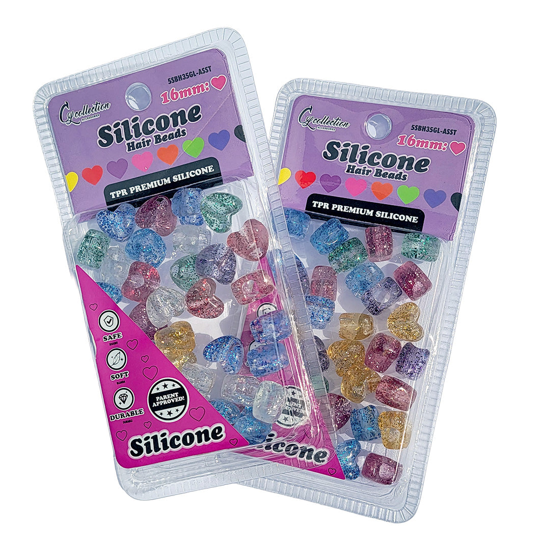 2 Pack Heart Shaped Silicone Hair Beads – 70 PCS 16mm, Premium Soft Rubber, Noiseless, Painless, Light for Women Girls Stylish Braiding