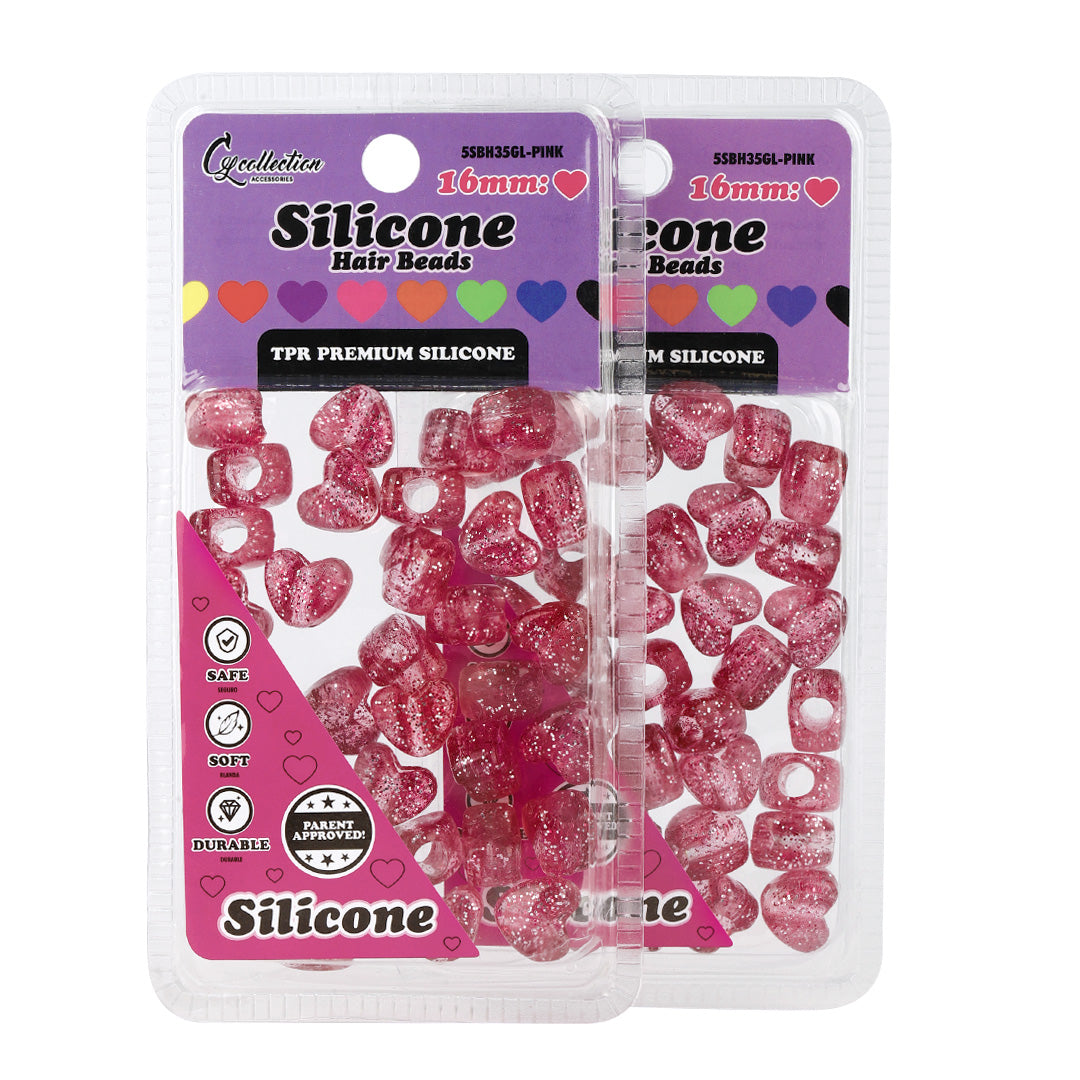 2 Pack Heart Shaped Silicone Hair Beads – 70 PCS 16mm, Premium Soft Rubber, Noiseless, Painless, Light for Women Girls Stylish Braiding