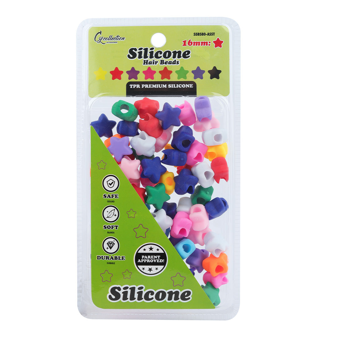 Star Shaped Silicone Hair Beads – 1 Pack, 80 PCS 16mm, Soft & Flexible, Noiseless, Painless Hair Accessories for Women & Girls Stylish Braiding