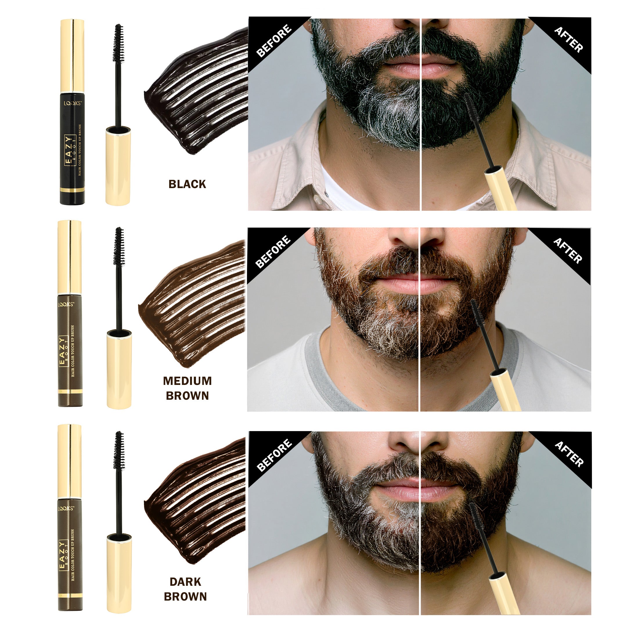 LQQKS Eazy Root Touch-Up Hair Brush & Stick Set - Instant Grey Root Coverage - Temporary Hair Color, Concealer for Black, Medium Brown & Dark Brown Hair