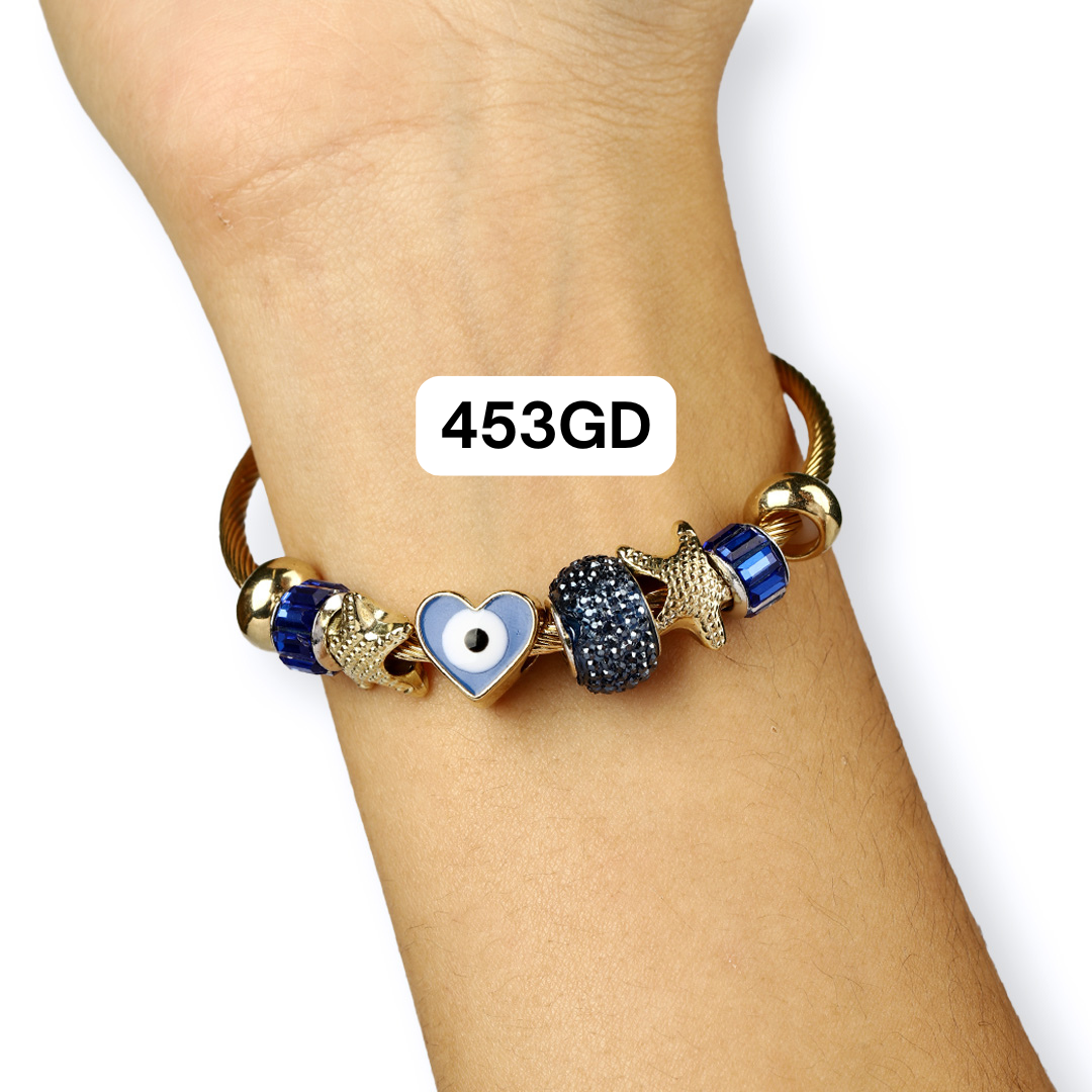 Stainless Steel Charm Bracelet for Women, No Clasp, Cuff Cable Bangle with Dangle Charms Beads