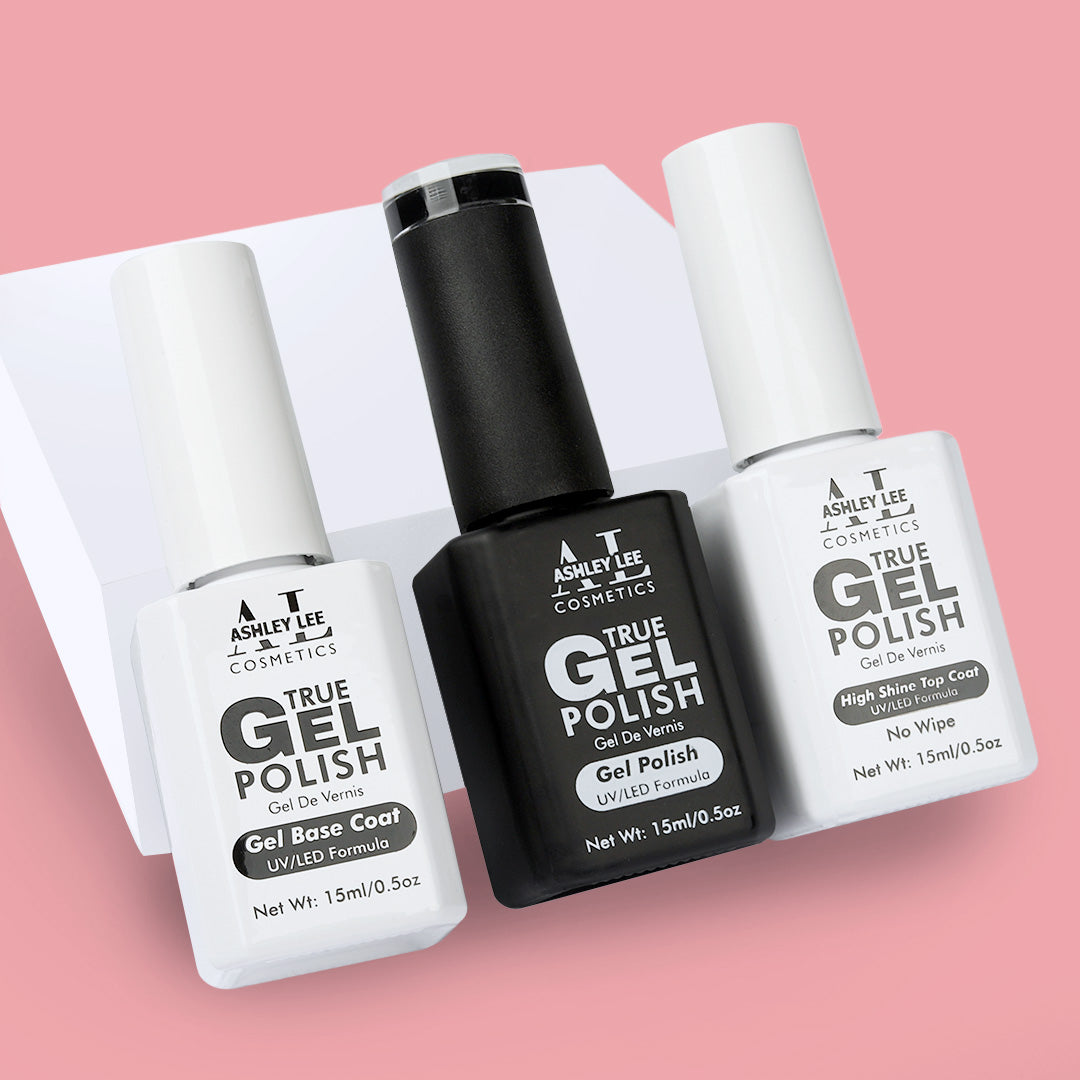 Ashley Lee True Gel Nail Polish Trio Pack - Base Coat, Gel Polish, No Wipe Top Coat