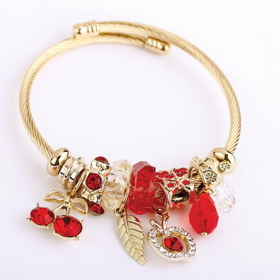 Stainless Steel Charm Bracelet for Women, No Clasp, Cuff Cable Bangle with Dangle Charms Beads
