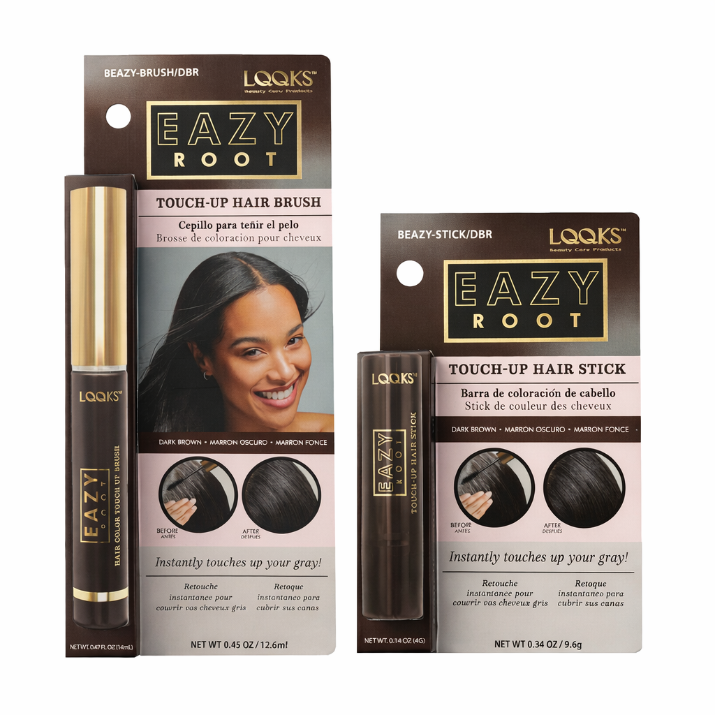 LQQKS Eazy Root Touch-Up Hair Brush & Stick Set - Instant Grey Root Coverage - Temporary Hair Color, Concealer for Black, Medium Brown & Dark Brown Hair