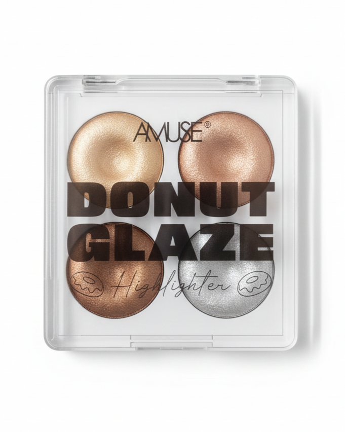 AMUSE Donut Glaze Highlighter Palette – 4 Shade Shimmer Glow Kit | Gold, Champagne & Bronze Radiant Finish