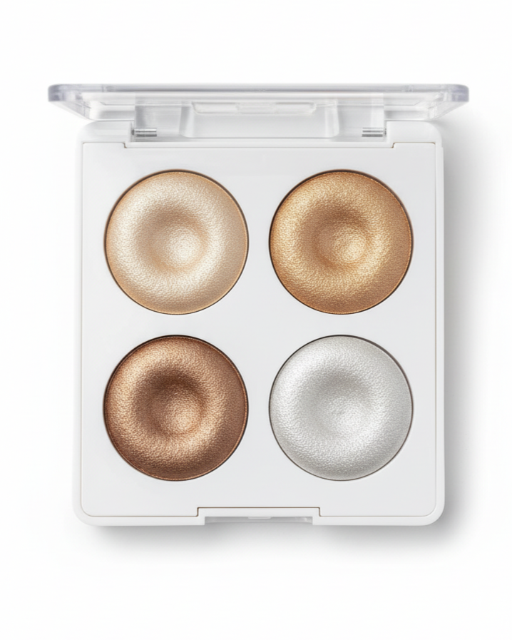 AMUSE Donut Glaze Highlighter Palette – 4 Shade Shimmer Glow Kit | Gold, Champagne & Bronze Radiant Finish