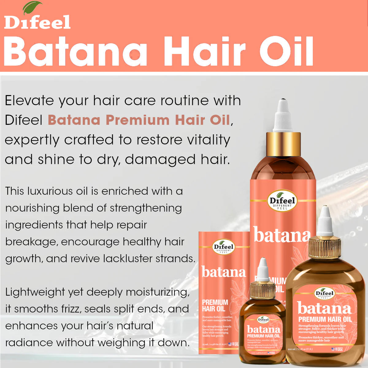 Difeel Batana Premium Hair Oil – 2.5oz Travel Size | Hair Growth & Repair