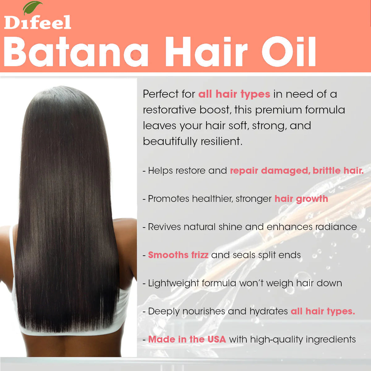 Difeel Batana Premium Hair Oil – 2.5oz Travel Size | Hair Growth & Repair