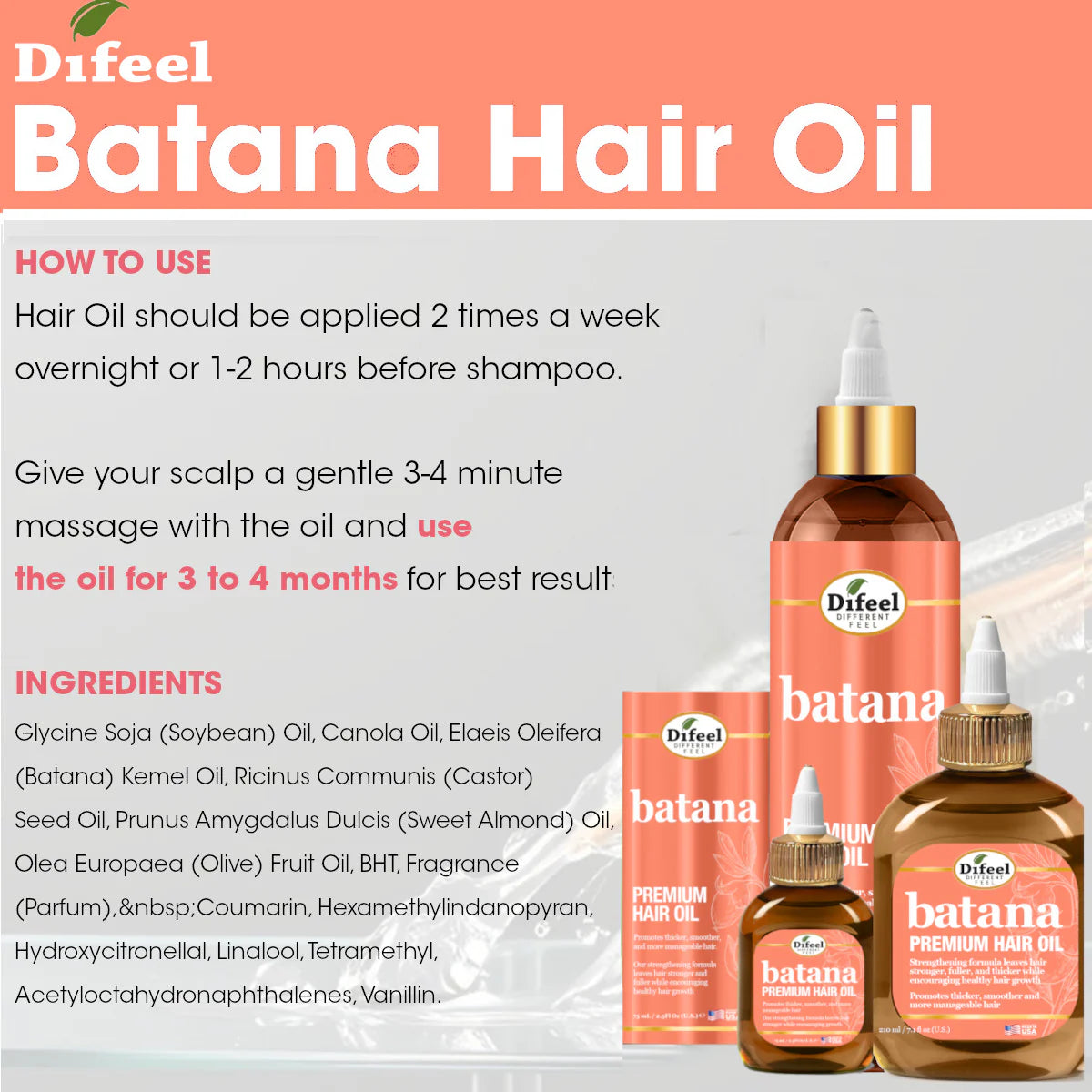 Difeel Batana Premium Hair Oil – 2.5oz Travel Size | Hair Growth & Repair