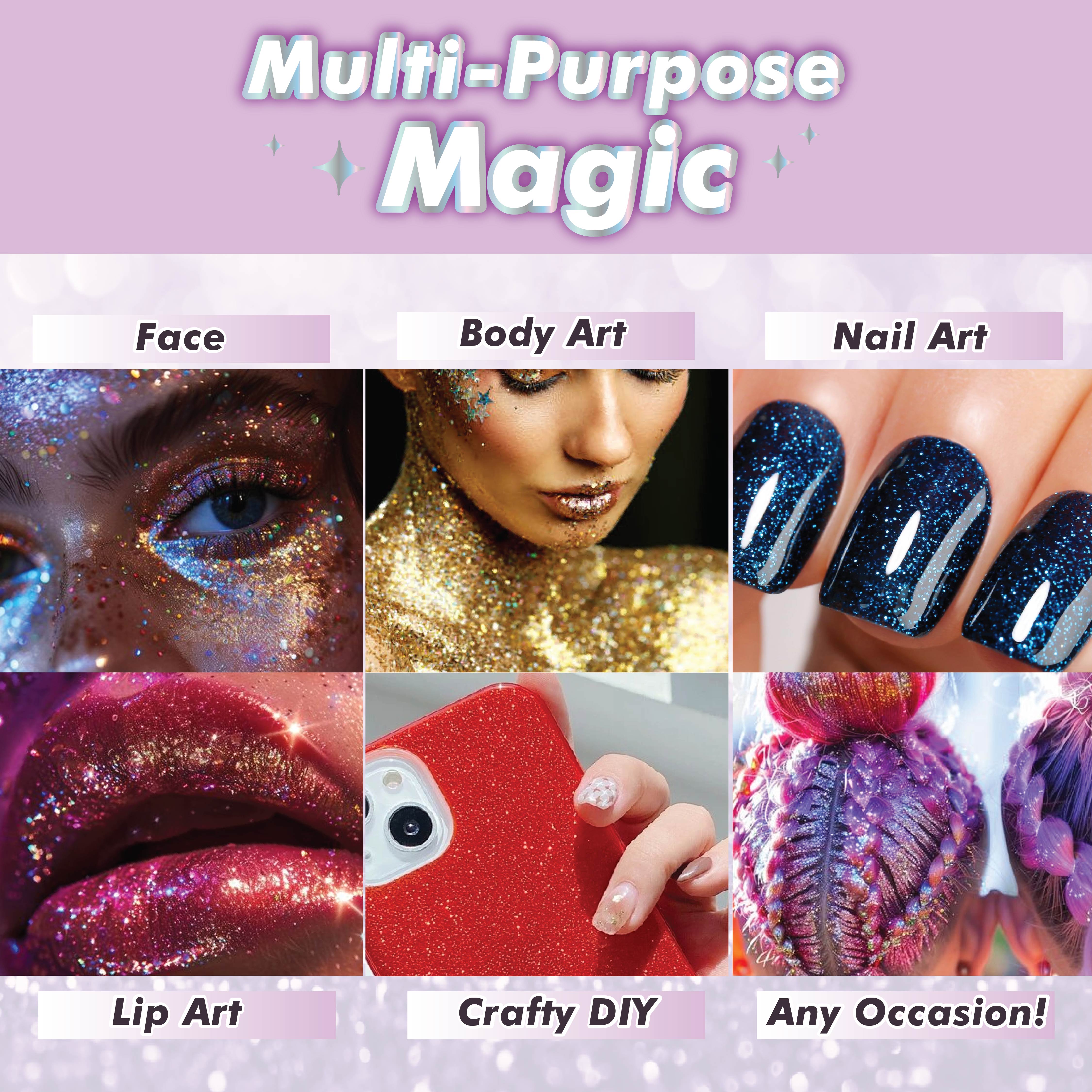 Glitz Bomb 6 Pack Face & Body Glitter Gel - Body, Face, Hair, Lip, Mardi Gras, Concerts, Festival, Rave, Techno, EDM, Mermaid, Face Paint, Hair, Halloween, Cruelty Free Sparkling Glitter Gel