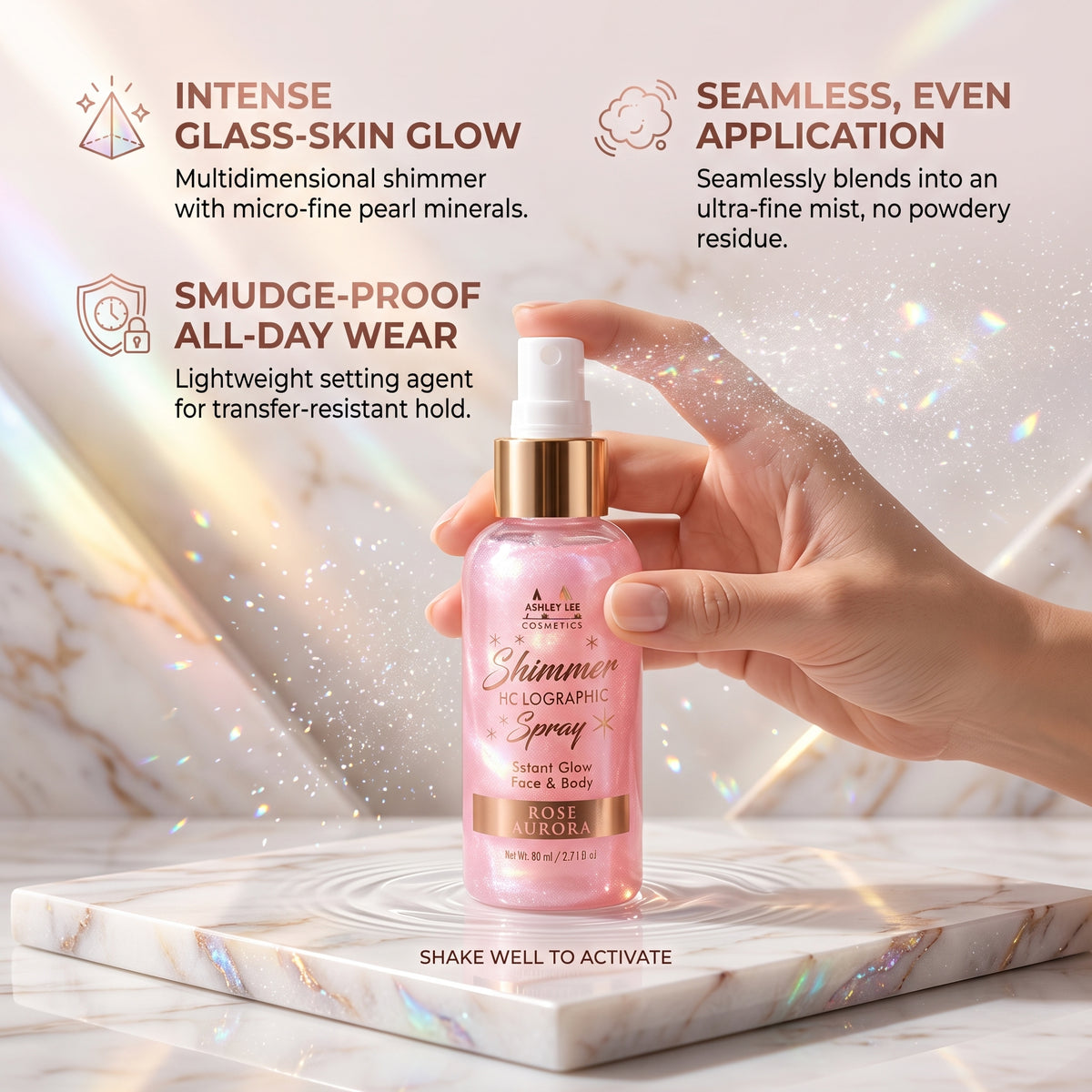 Ashley Lee Holographic Shimmer Body Mist – Liquid Face & Body Glow Luminizer