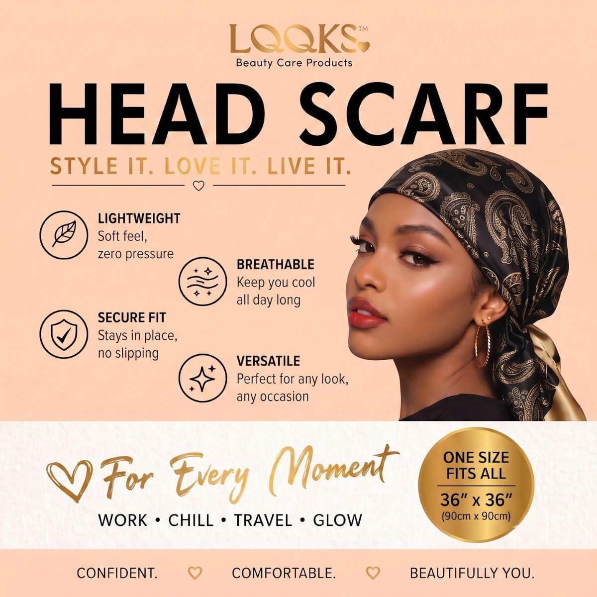 LQQKS 36 Inch Head Scarf for Women – Square Hair Wrap & Neck Scarf Silk Feel 28 Styles
