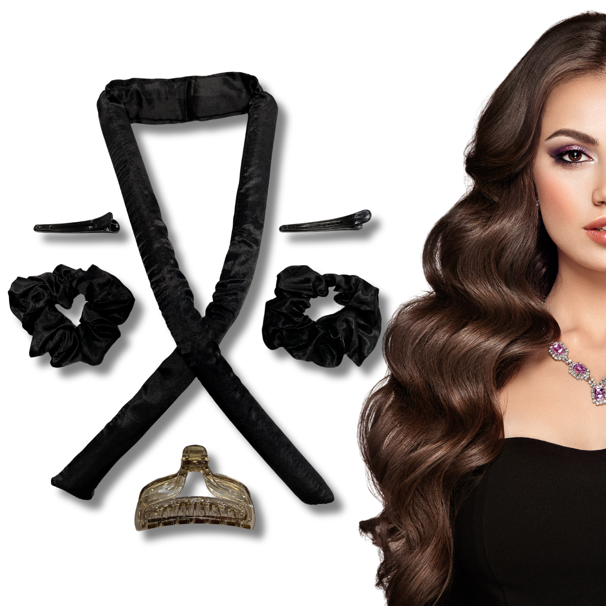 6 Piece Satin Heatless Hair Curler Band & Clip