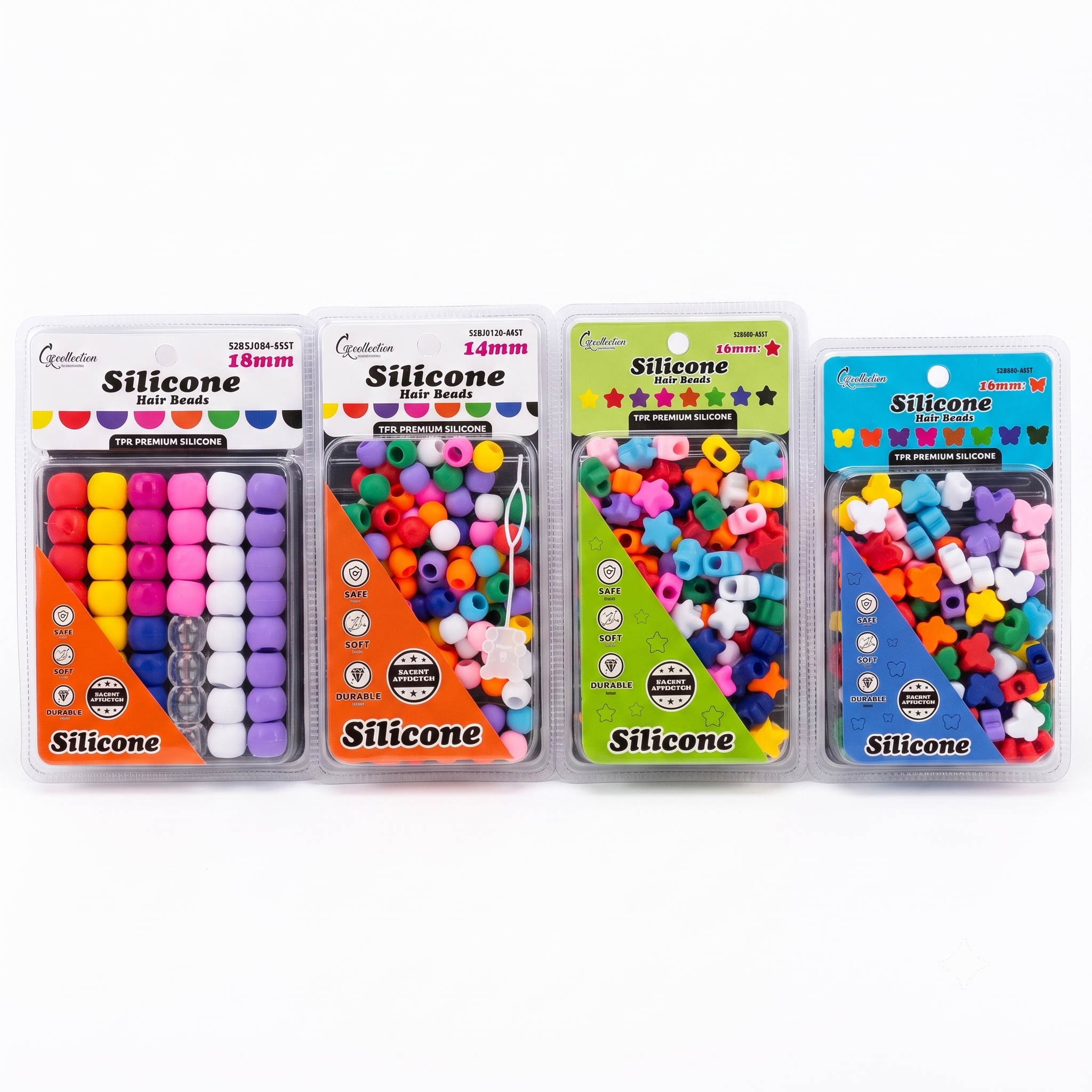 Silicone Hair Beads 4 Pack Variety Bundle (300+ PCS) – Stars, Butterflies, Small & Large Round | Soft, Noiseless & Painless Braiding Accessories for Girls & Women