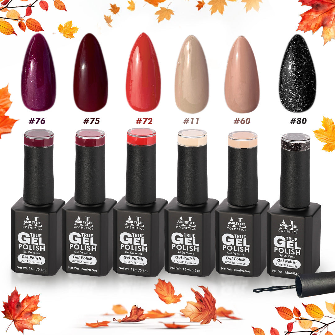 Ashley Lee True Gel 6 Colors Fall Nail Polish Set - Full-Size .5 oz, Rich Autumn Shades, Long-Lasting Wear