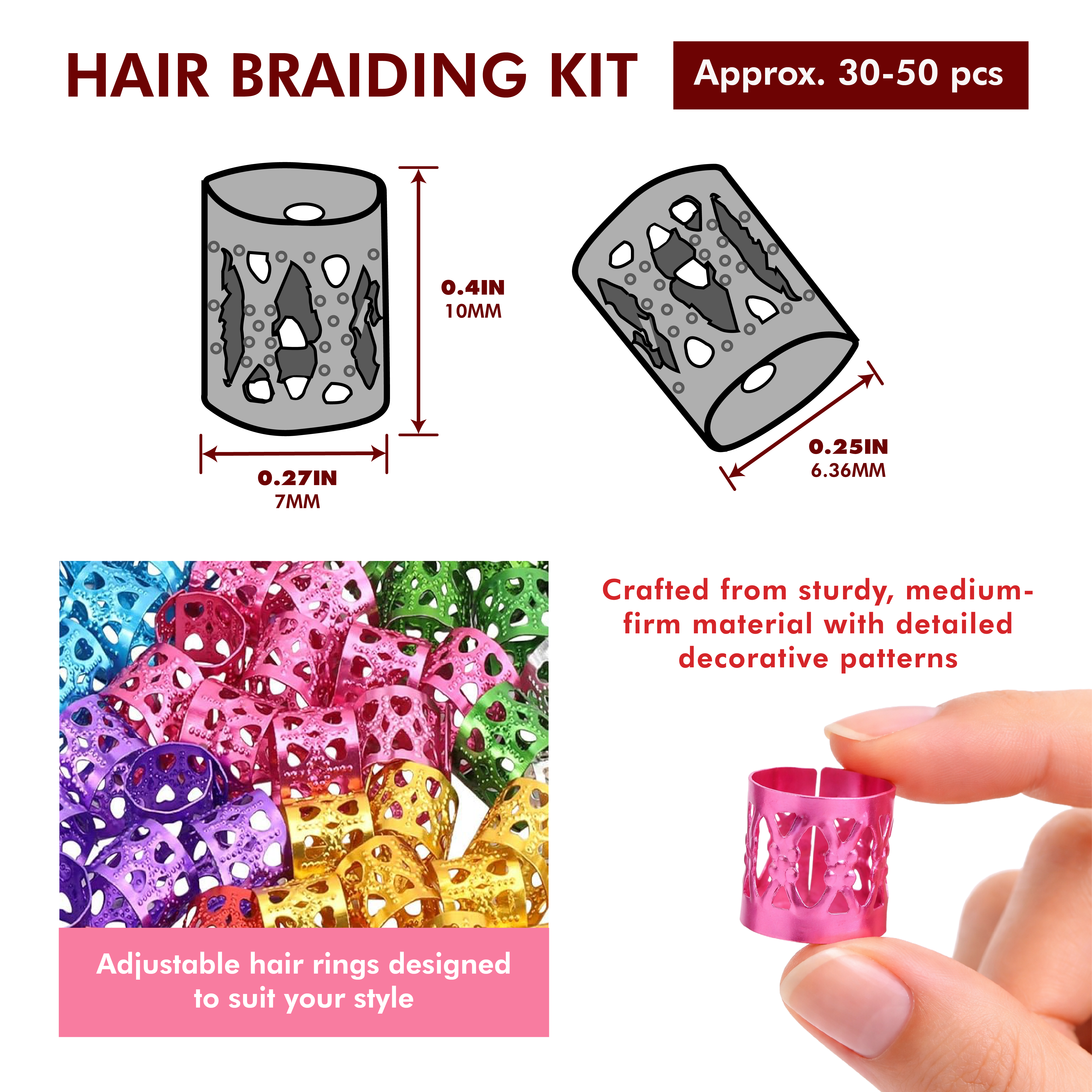 2 Pack Hair Braiding Kit – Mini Hair Clip Beads & Hair Jewelry Set for Braids, Twists & Ponytails | Braid Accessories for Kids & Adults