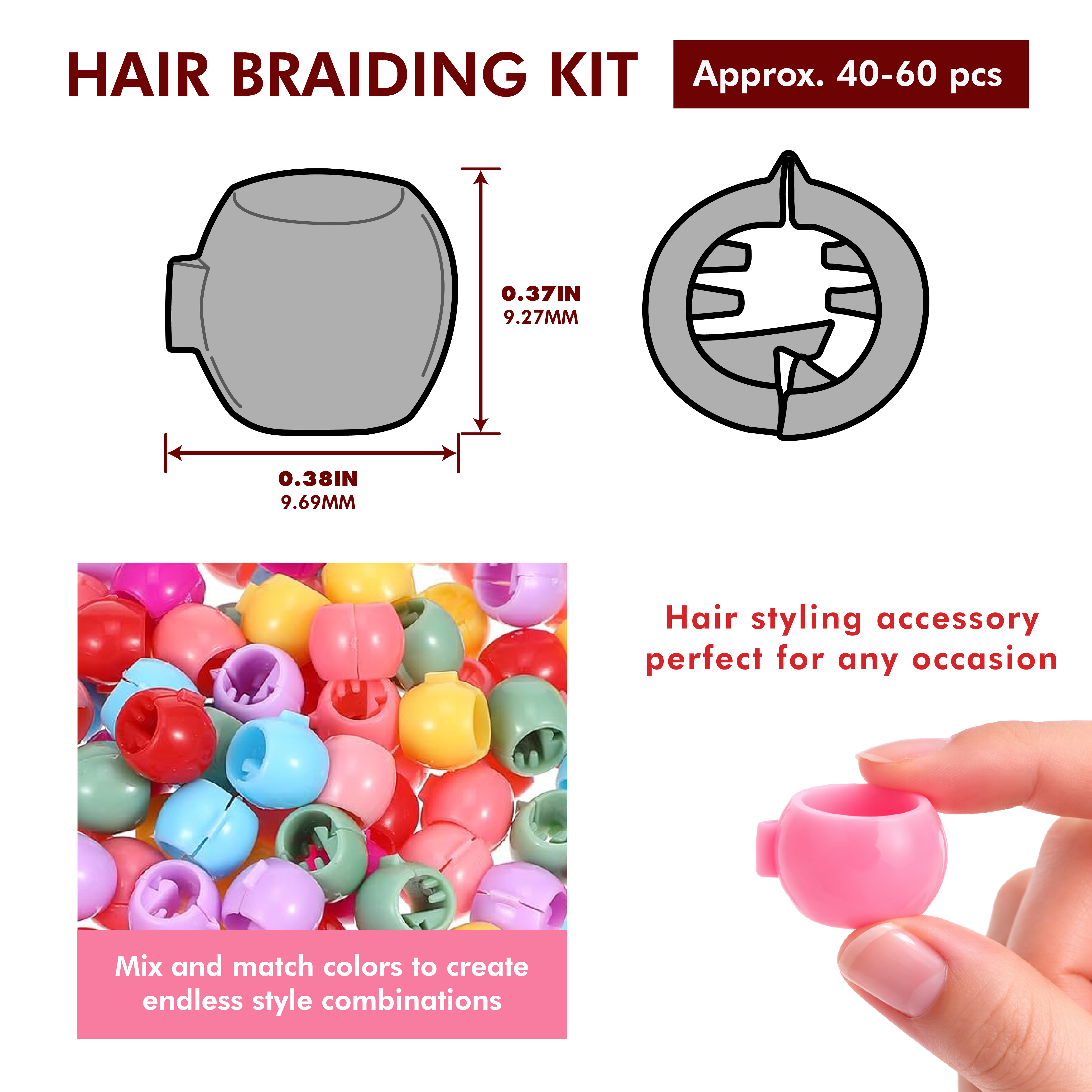 2 Pack Hair Braiding Kit – Mini Hair Clip Beads & Hair Jewelry Set for Braids, Twists & Ponytails | Braid Accessories for Kids & Adults