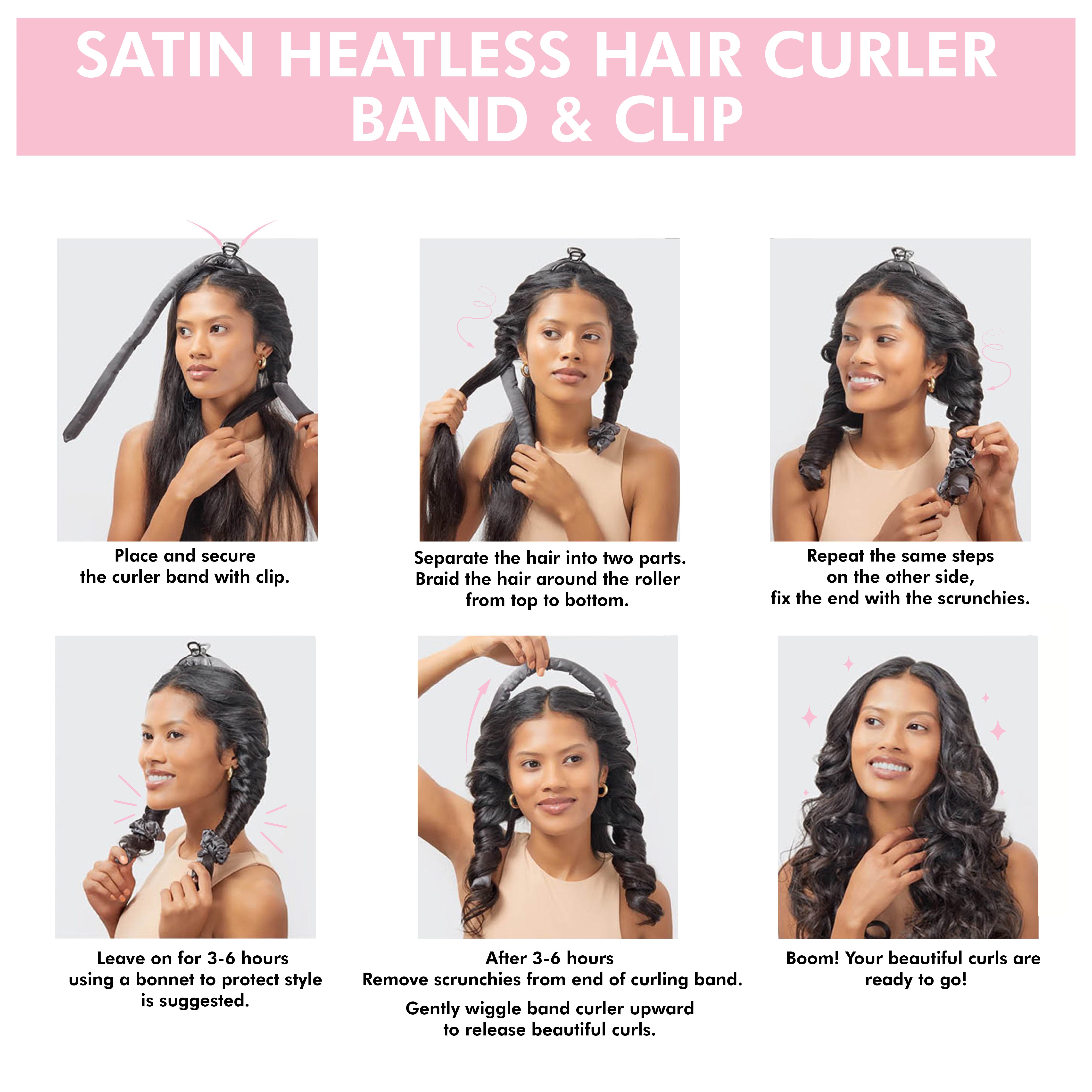 6 Piece Satin Heatless Hair Curler Band & Clip
