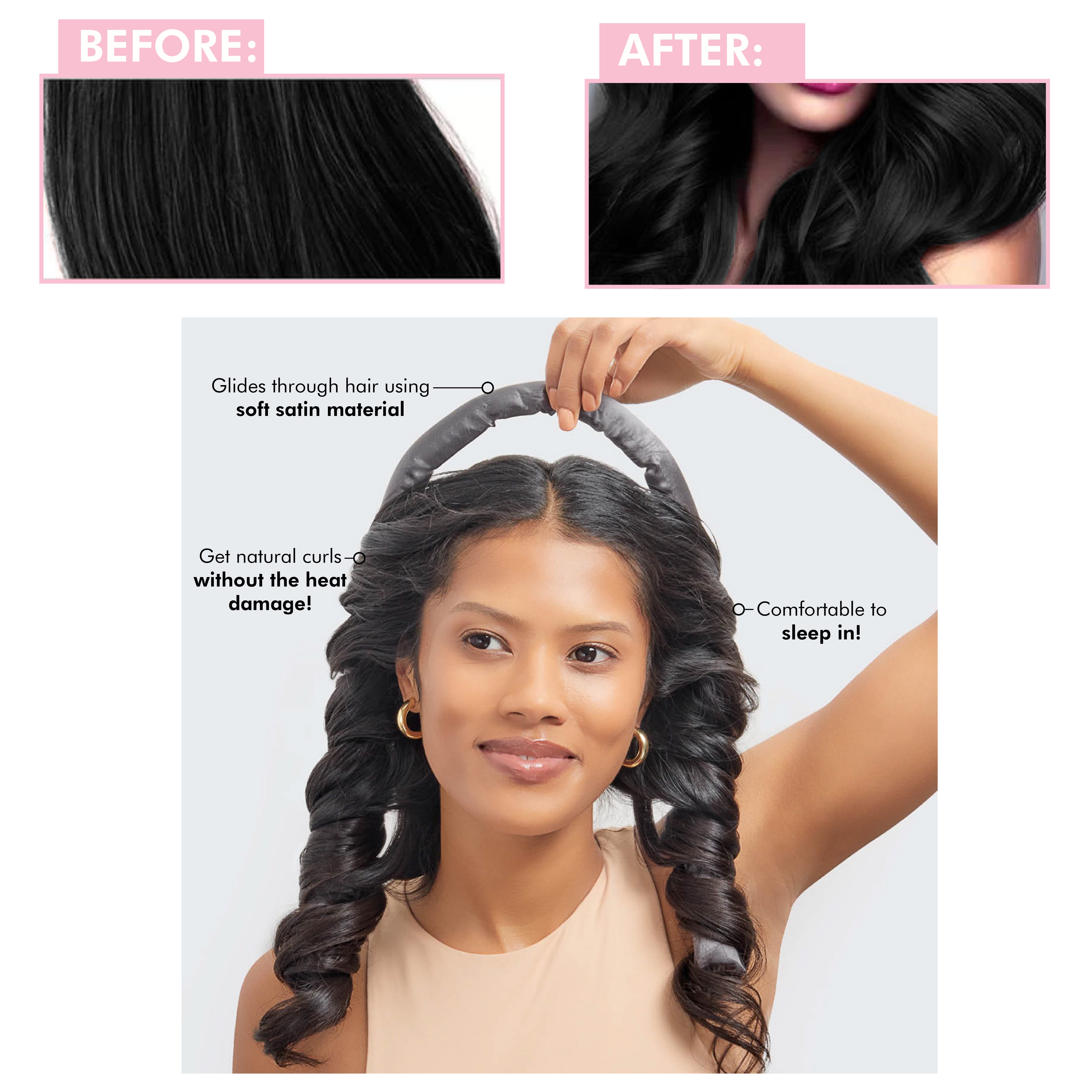 6 Piece Satin Heatless Hair Curler Band & Clip