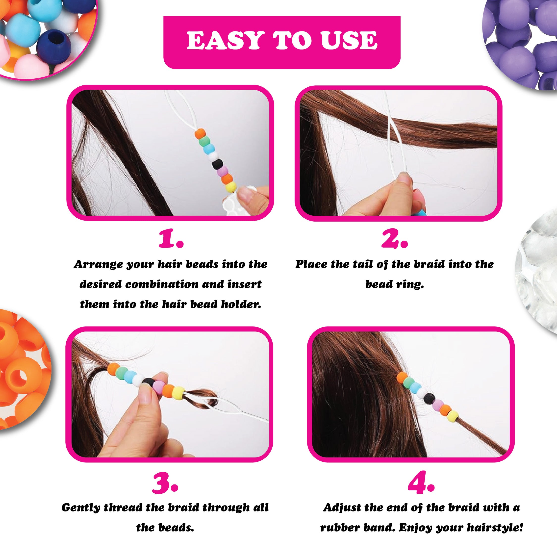 Silicone Hair Beads – 100 PCS 14mm, Premium Soft Rubber, Noiseless, Painless, Light for Women Girls Stylish Braiding