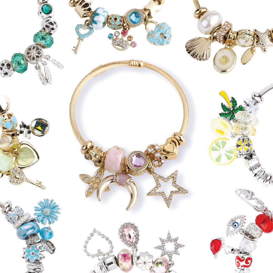Stainless Steel Charm Bracelet for Women, No Clasp, Cuff Cable Bangle with Dangle Charms Beads