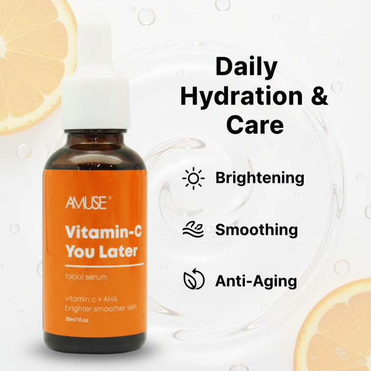 AMUSE Vitamin C You Later Facial Serum | Brightening, Smoothing & Anti-Aging Face Serum with Vitamin C, AHA + Hyaluronic Acid | 1 fl oz