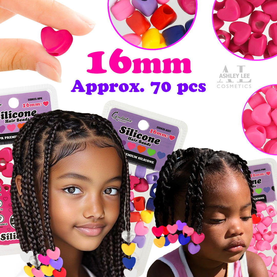 Pack Heart Shaped Silicone Hair Beads – 70 PCS 16mm, Premium Soft Ru