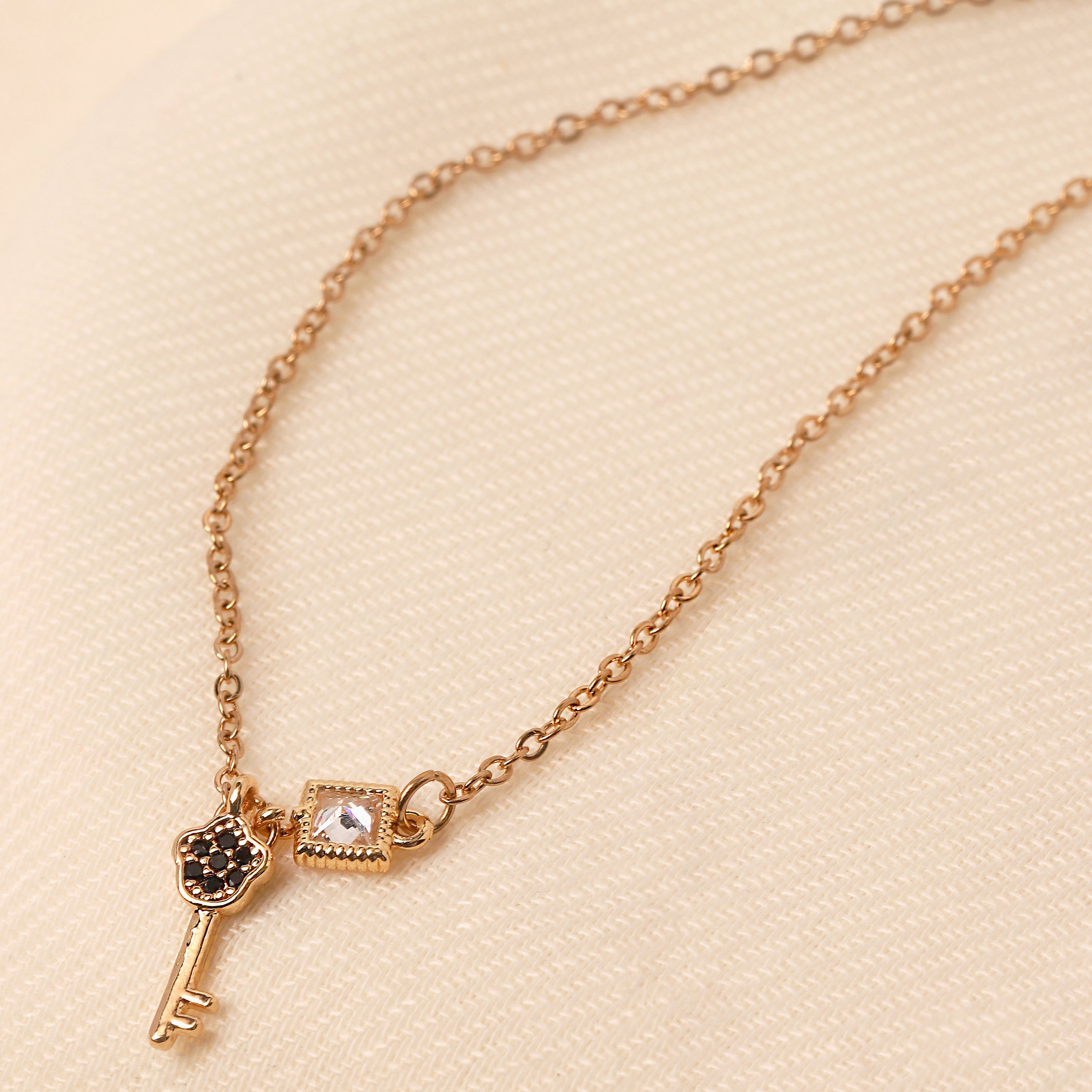 Key & Stone Charm Anklet