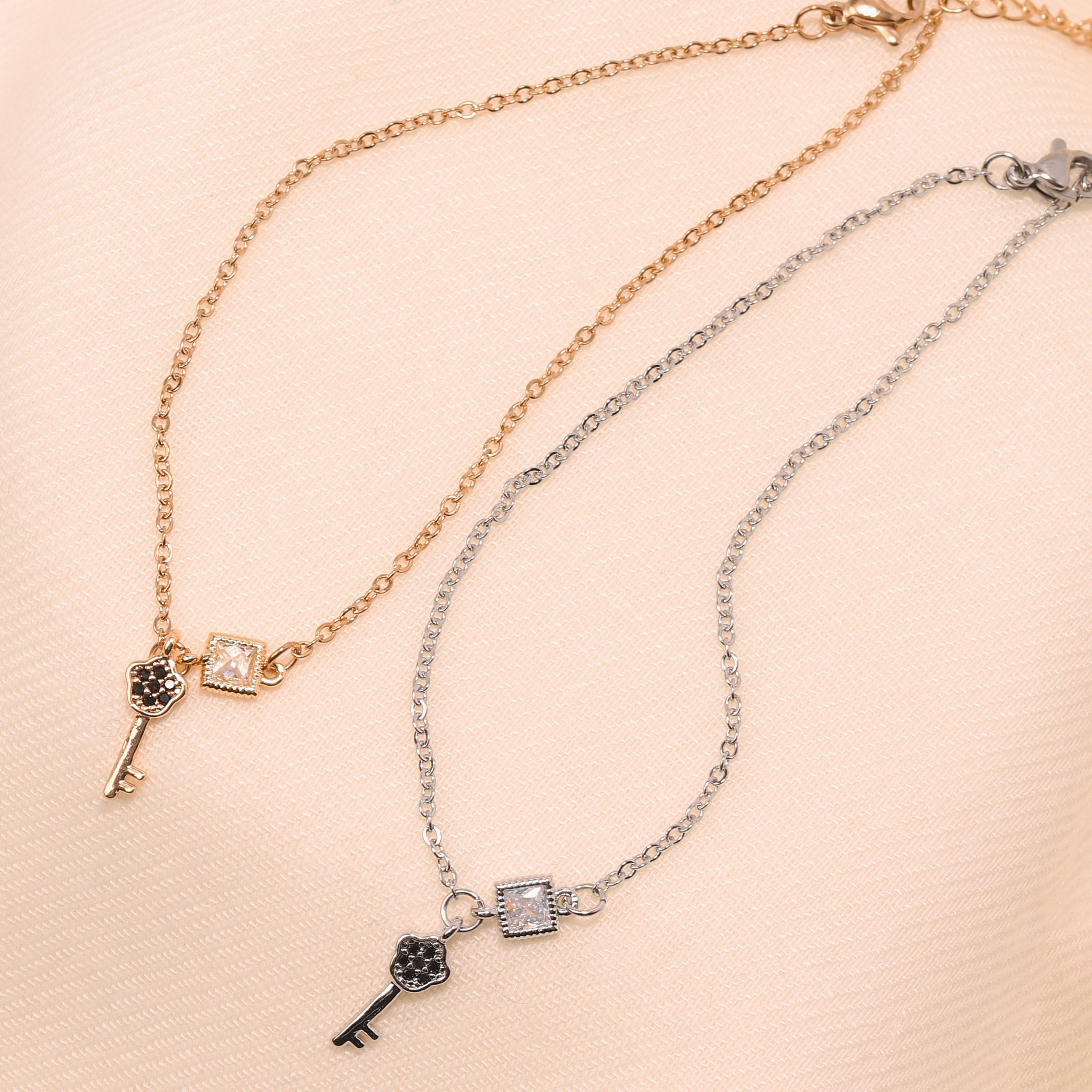 Key & Stone Charm Anklet
