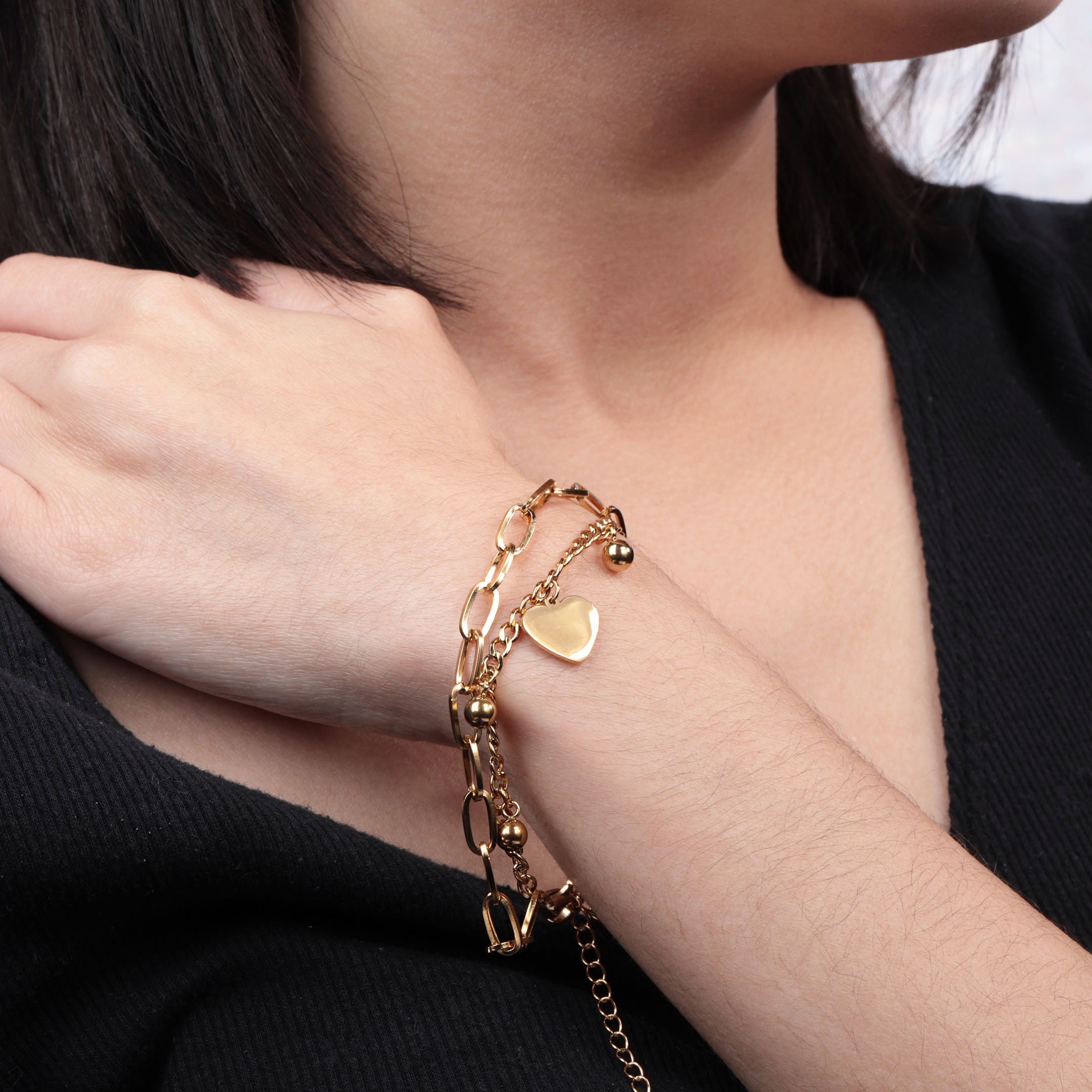 Heart Charm Layered Bracelet
