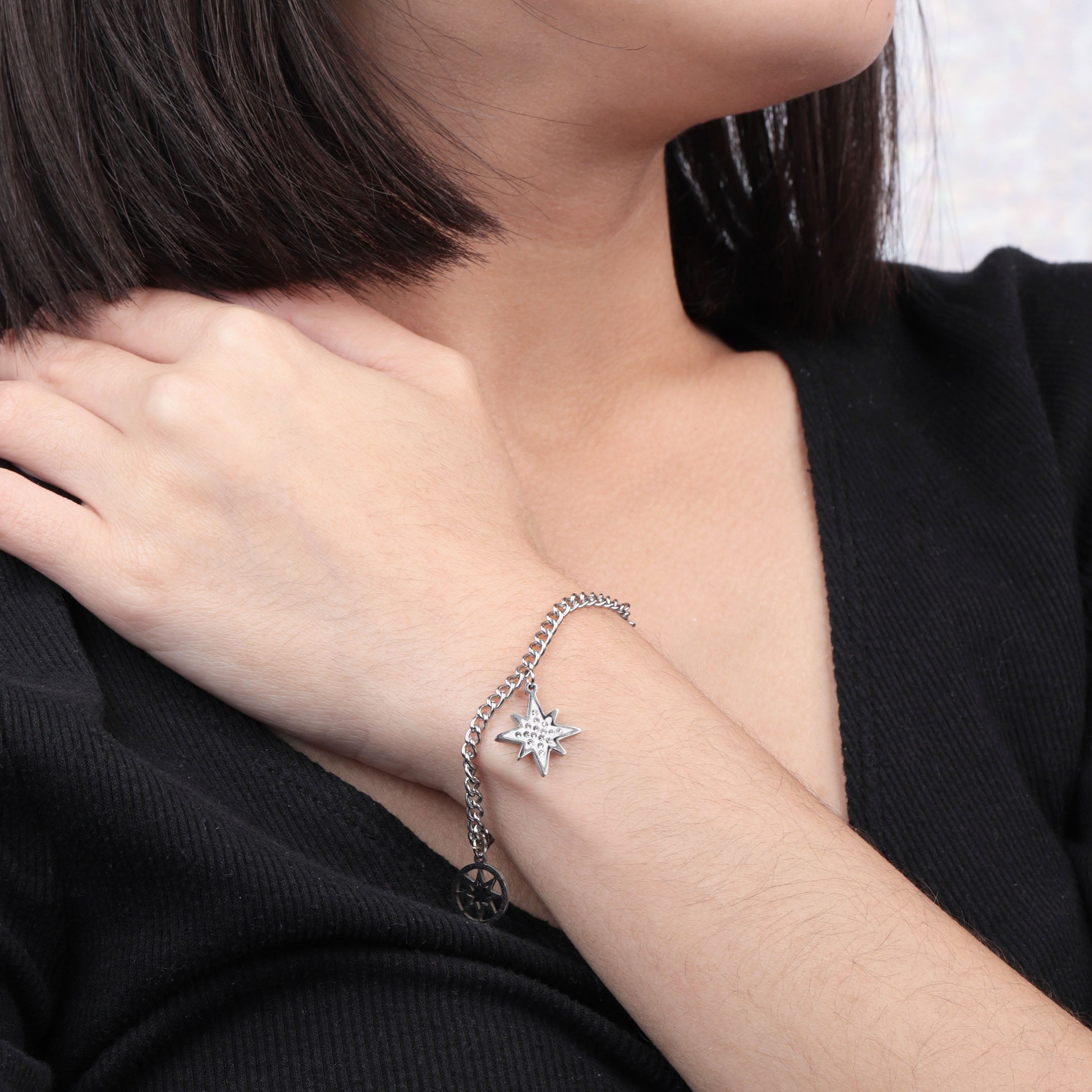 Rhinestone Star Decor Chain Bracelet