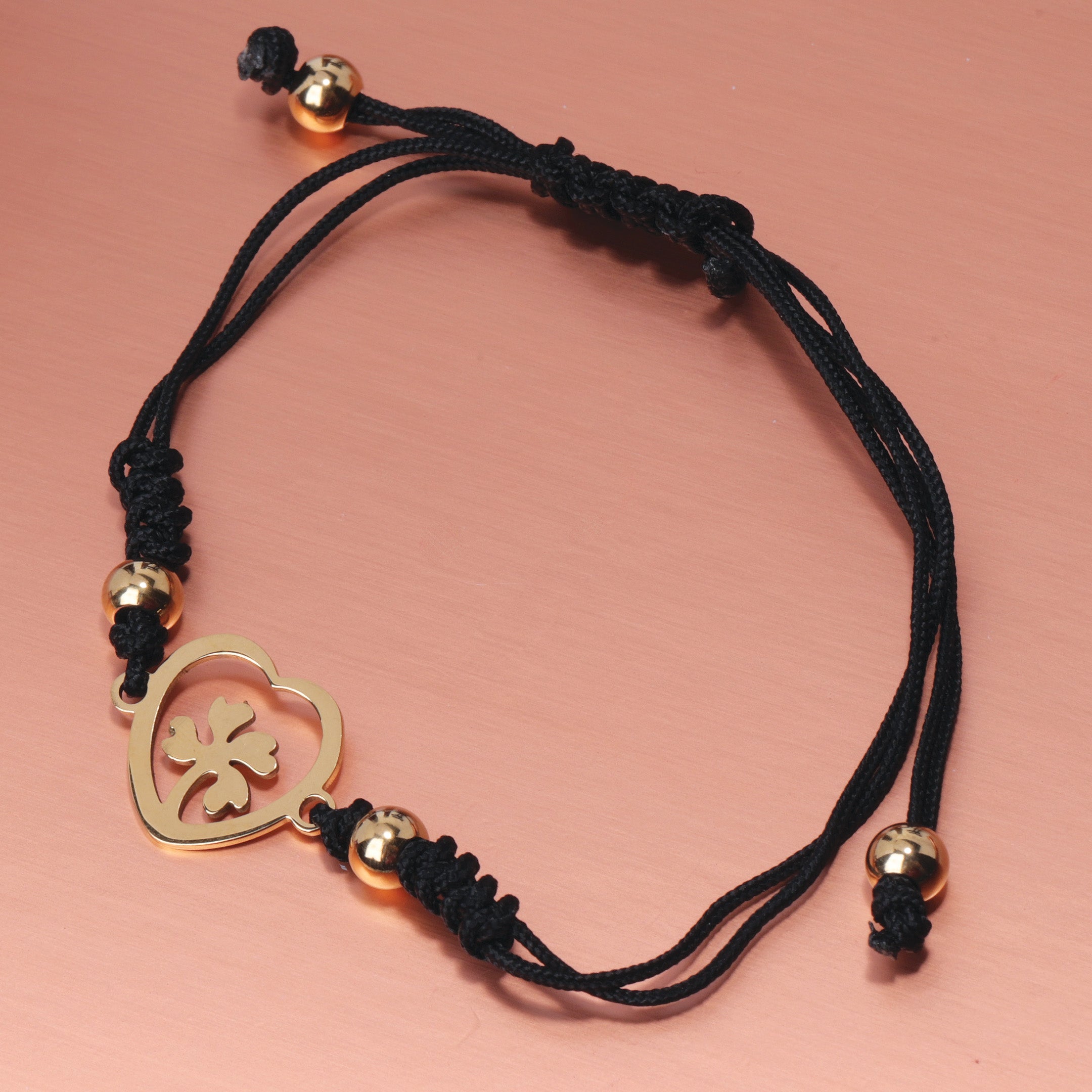Heart Clover Charm Braided Bracelet