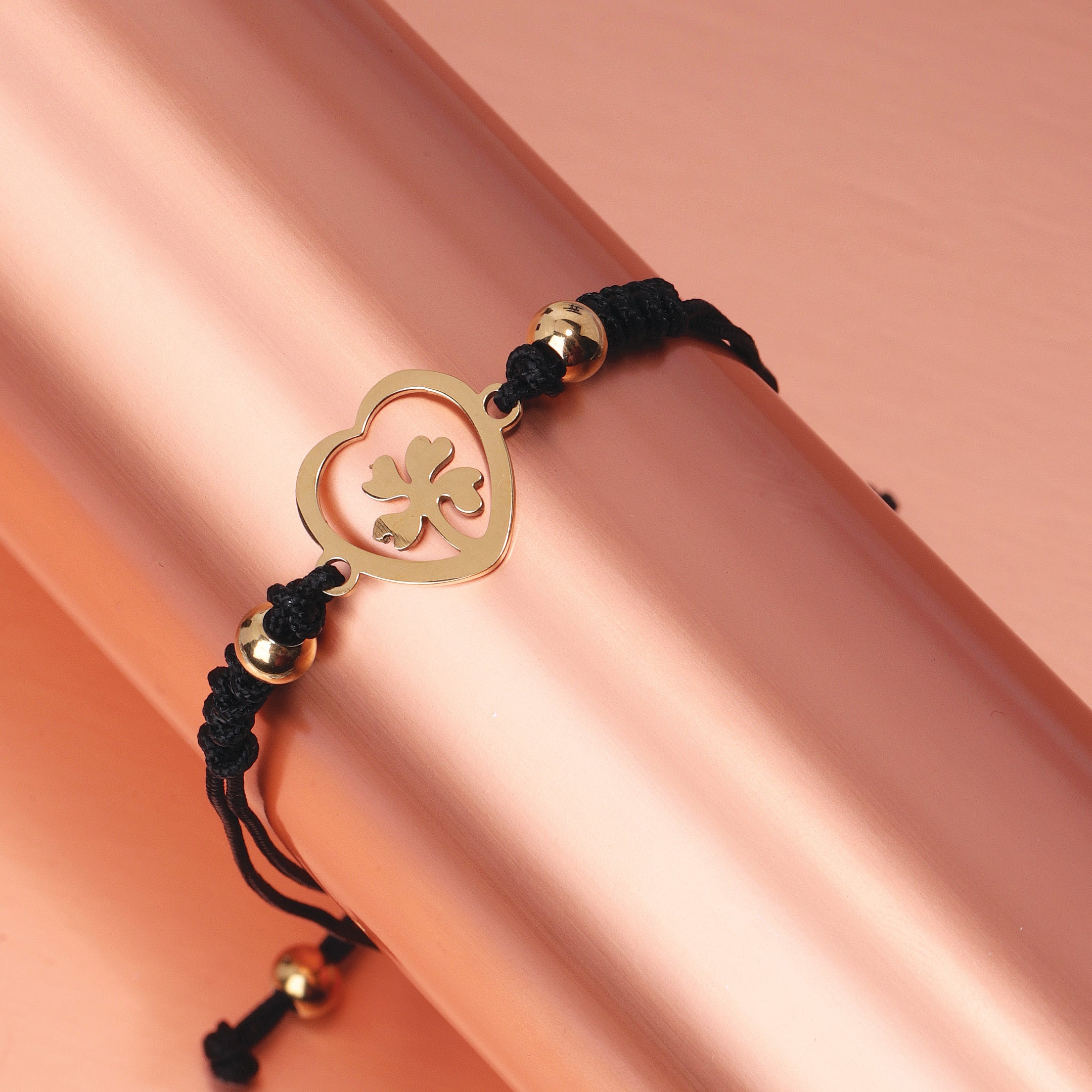 Heart Clover Charm Braided Bracelet
