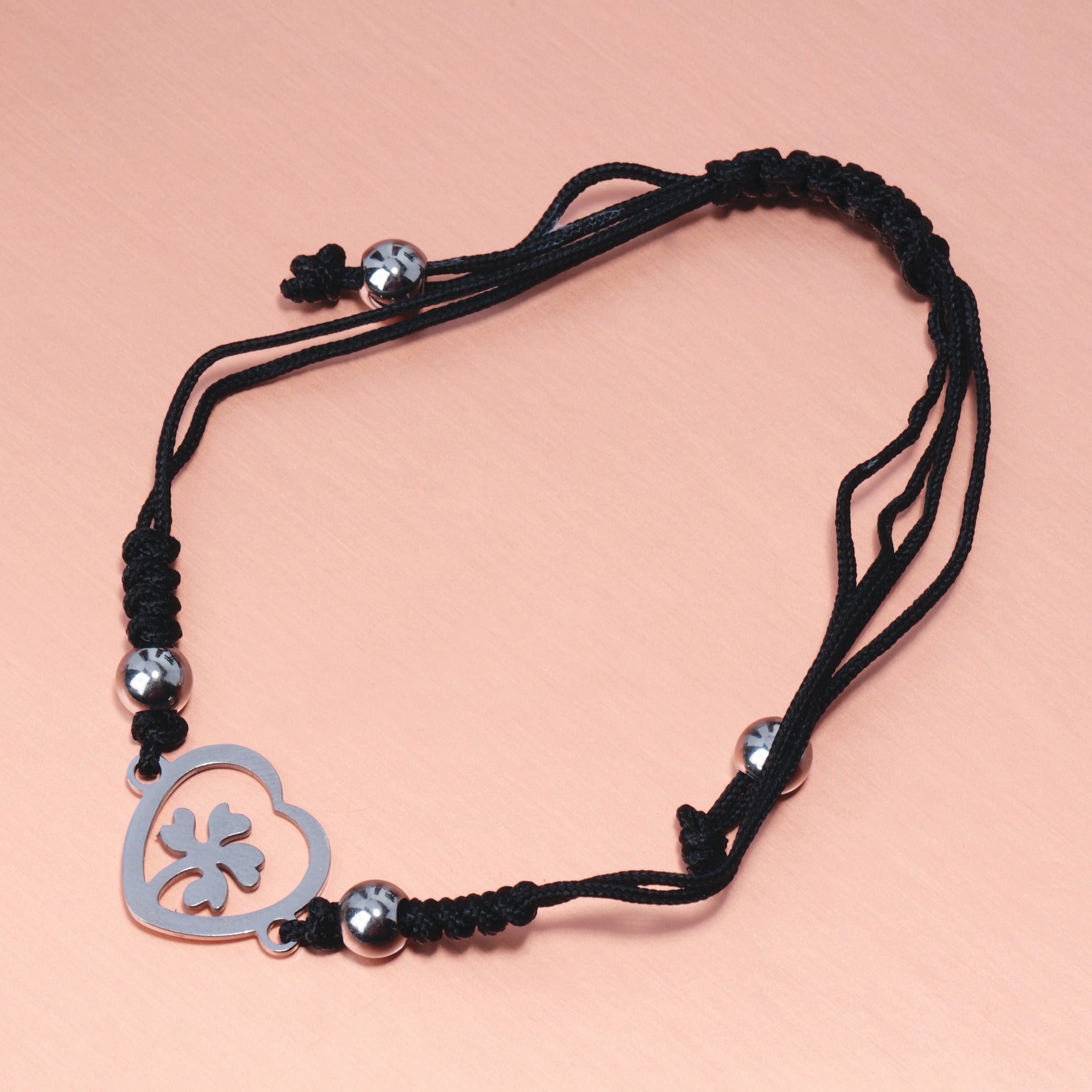 Heart Clover Charm Braided Bracelet