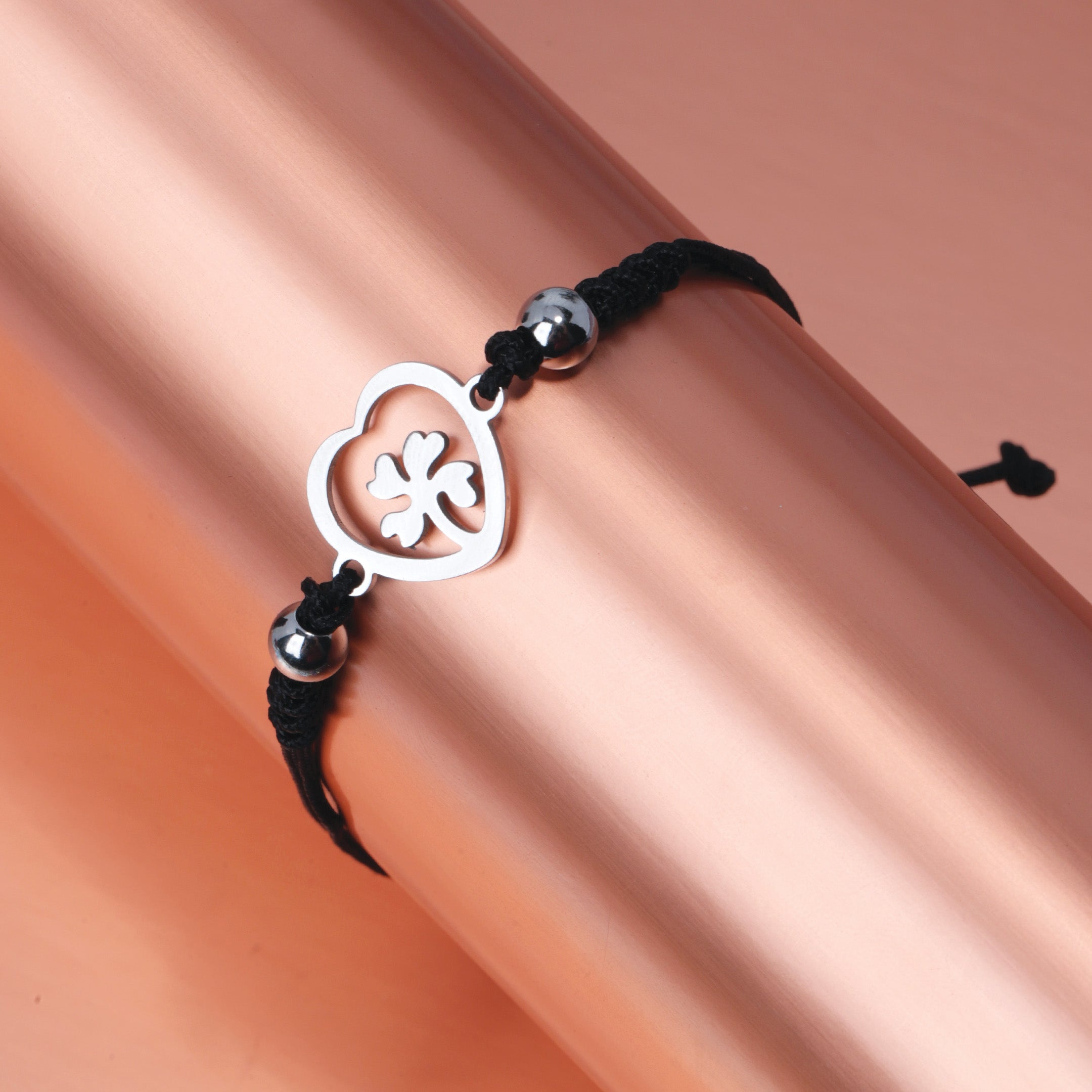 Heart Clover Charm Braided Bracelet