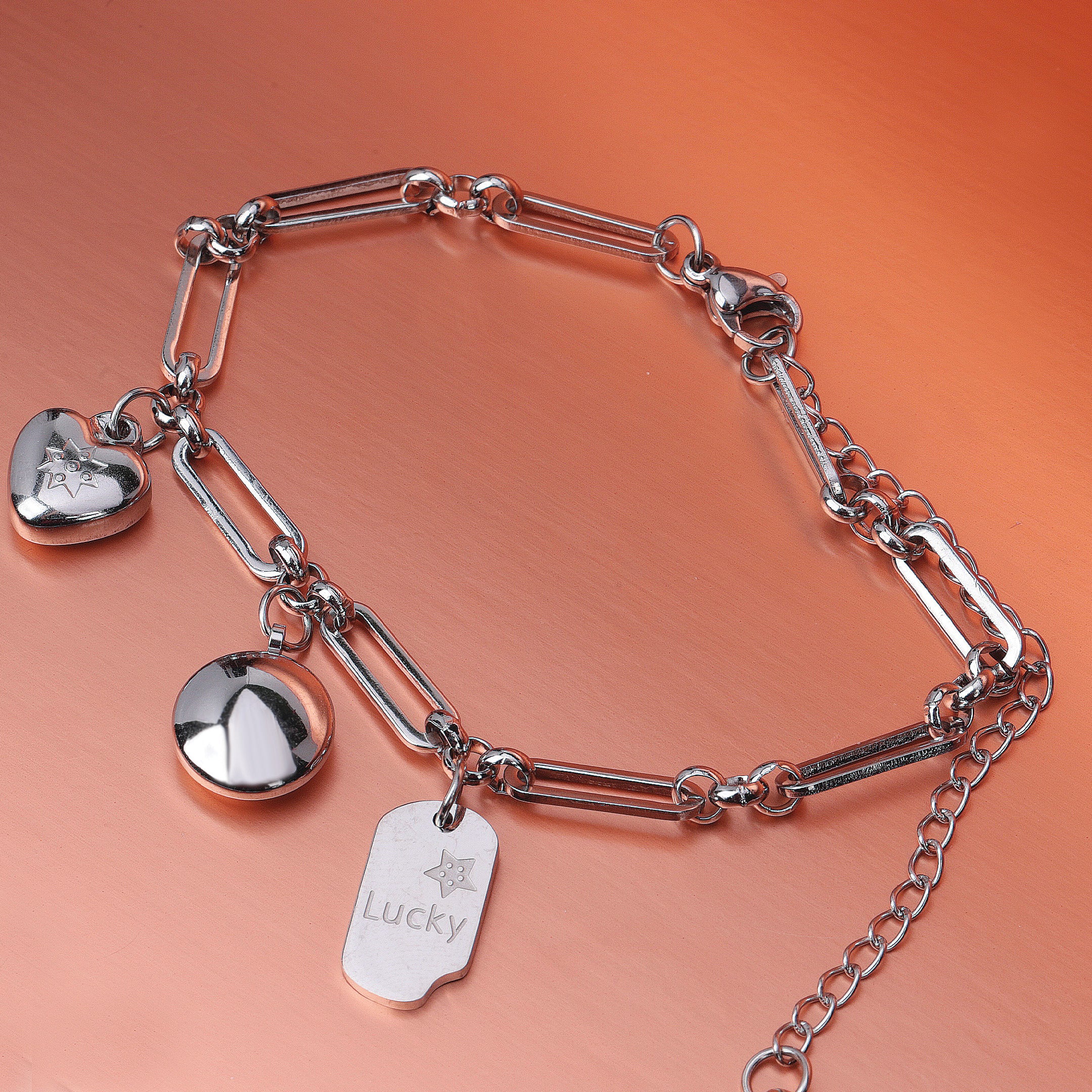 Heart & Smile & Lucky Charm Chain Bracelet