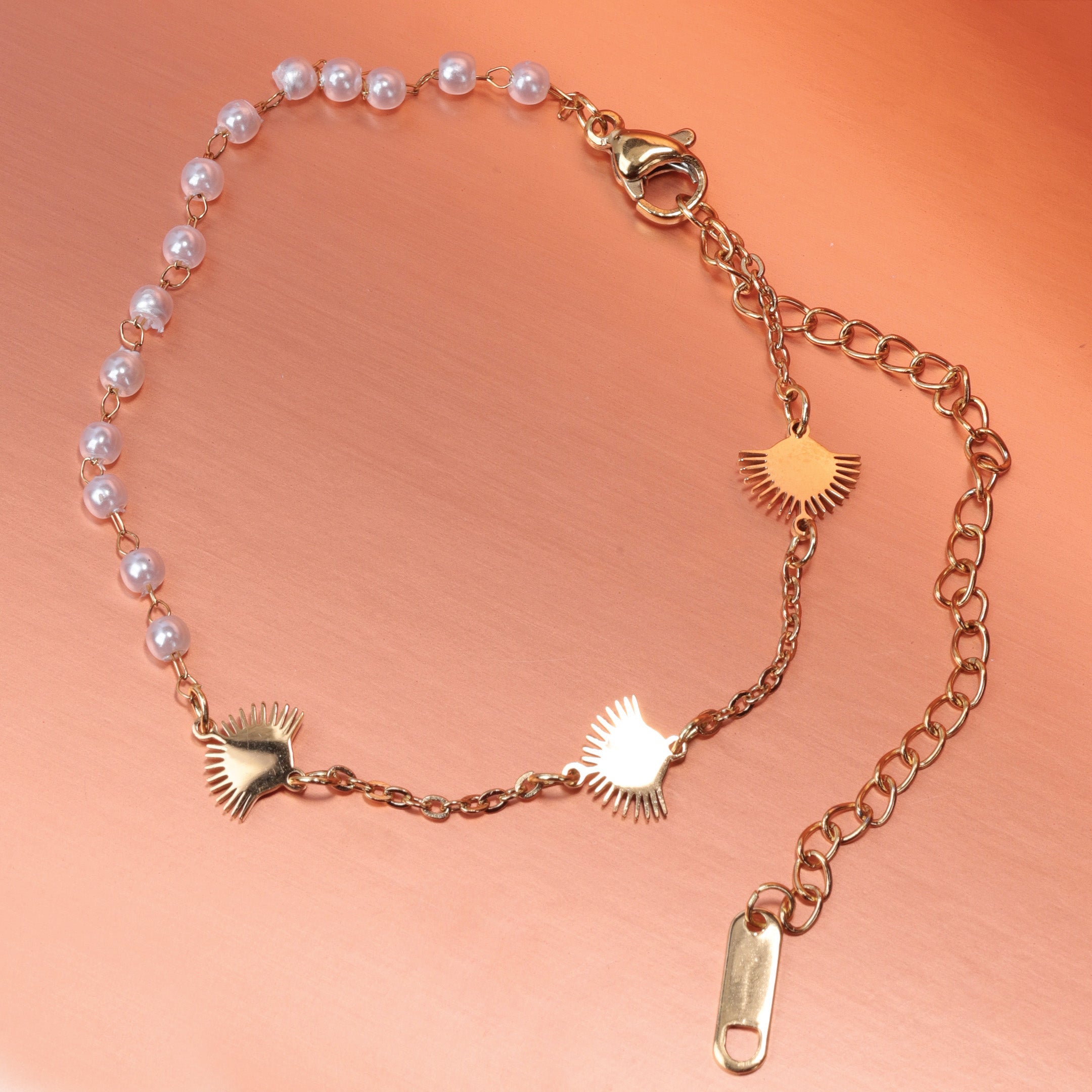 Rising Sun & Faux Pearl Chain Bracelet