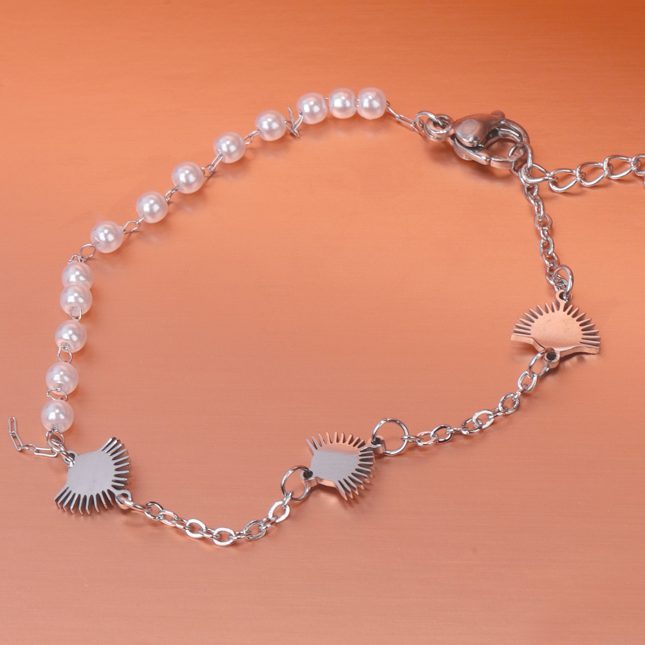 Rising Sun & Faux Pearl Chain Bracelet