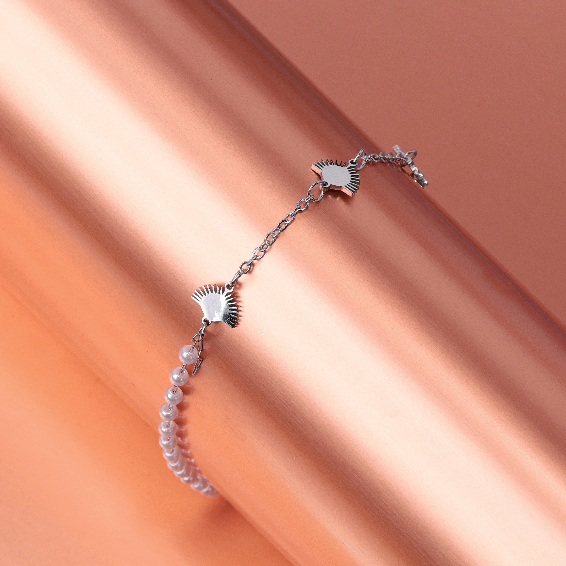 Rising Sun & Faux Pearl Chain Bracelet