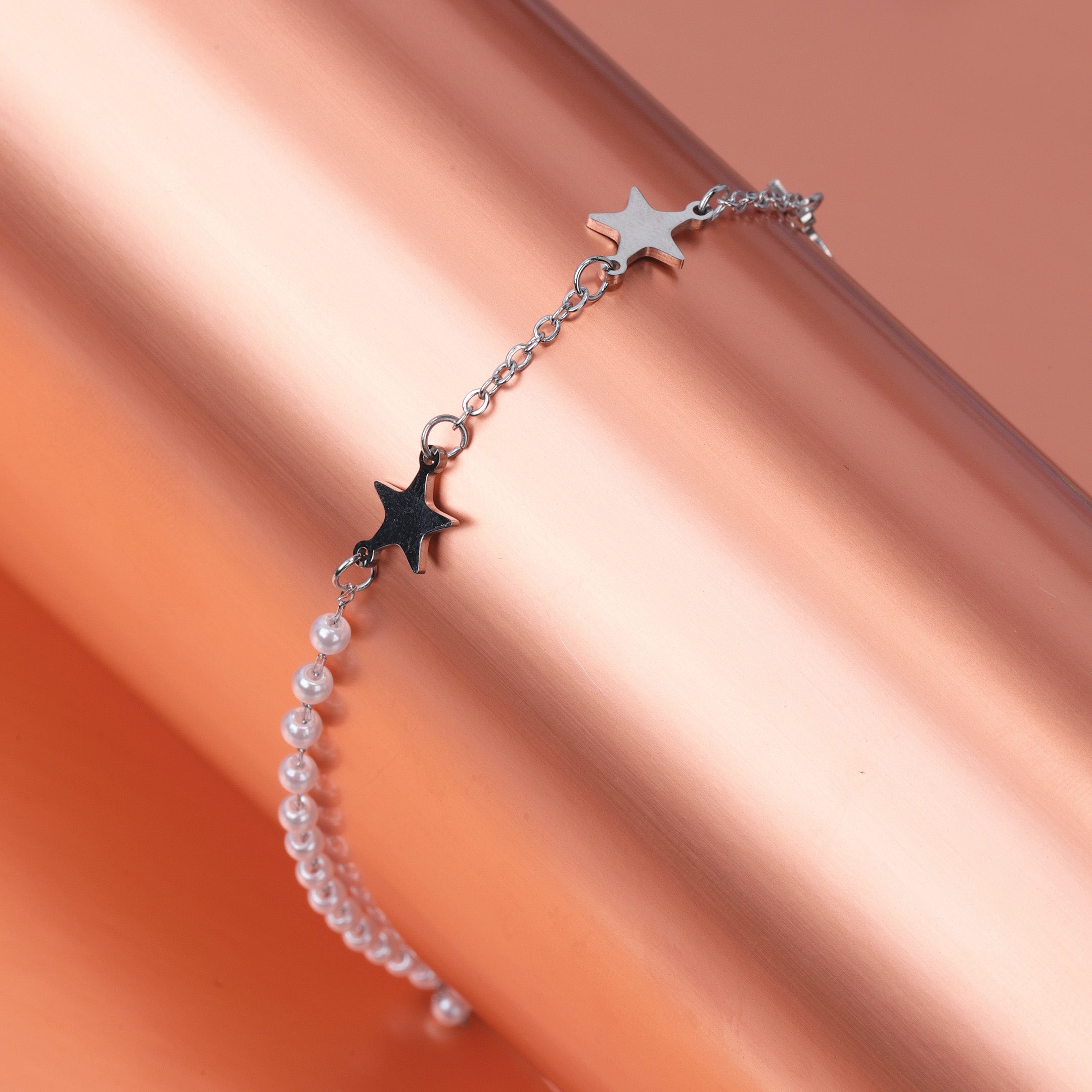 Stars & Faux Pearl Chain Bracelet